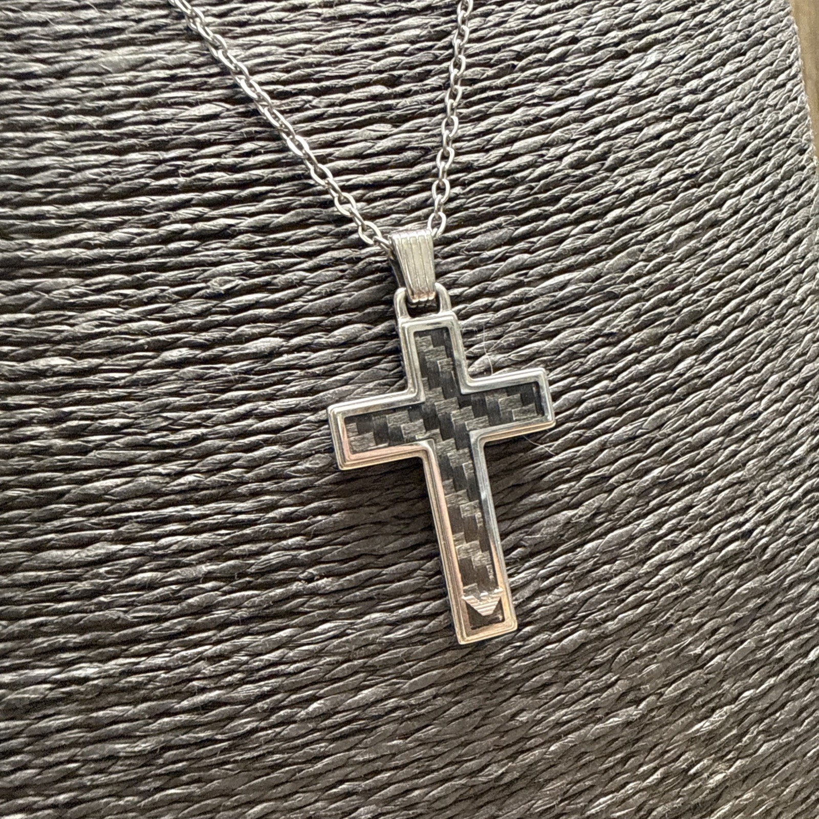 EMPORIO ARMANI Cross Pendant Necklace Stainless Steel 51cm/20″ Mens Unisex Used