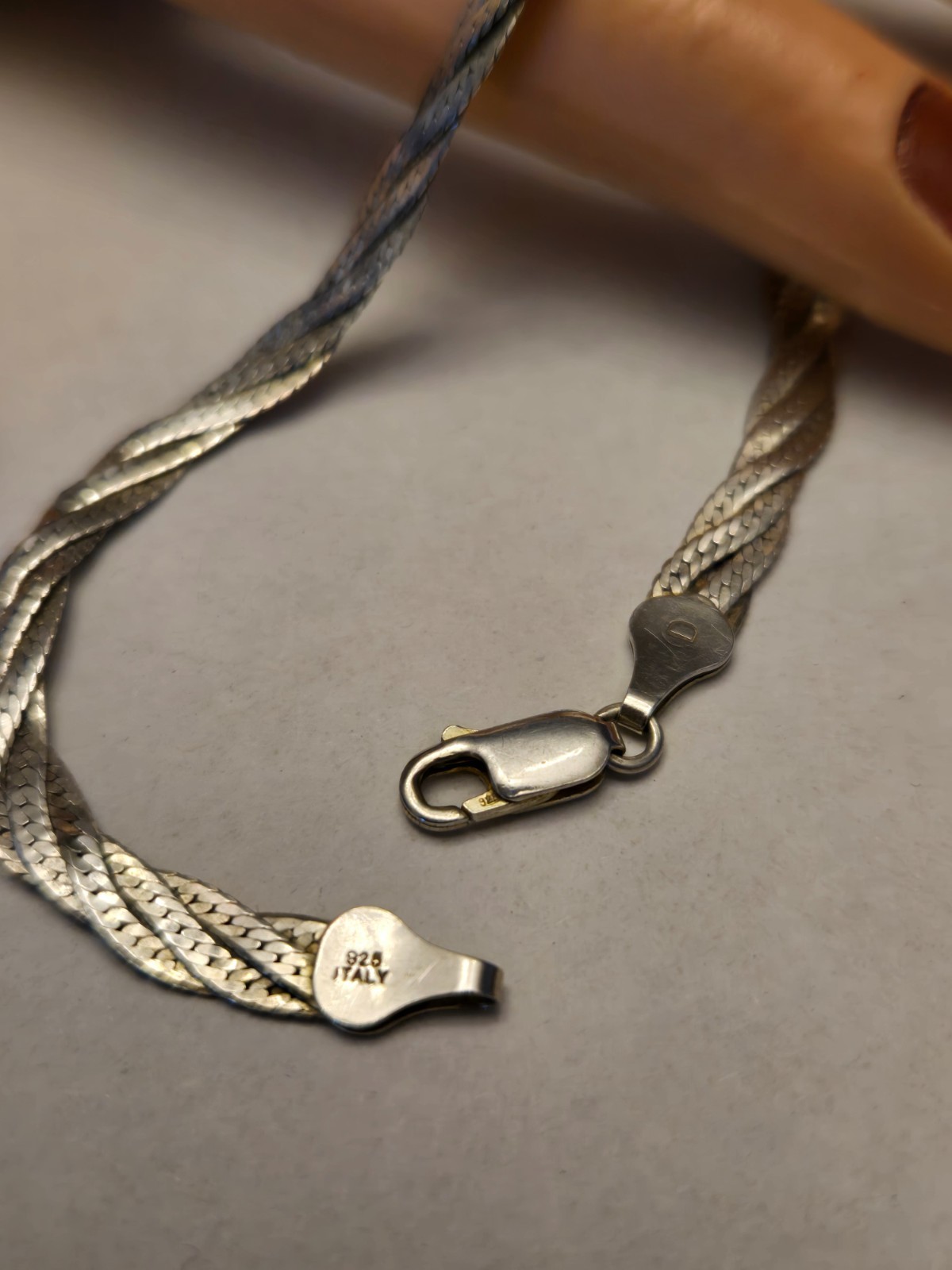 Sterling Silver Italian Herringbone Braided Chain Bracelet, 7″ 5.09G