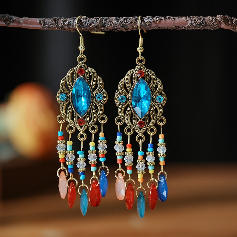 6 Pairs Bohemian Style Tassel Earrings Perfect Natural Stone Jewelry Gift