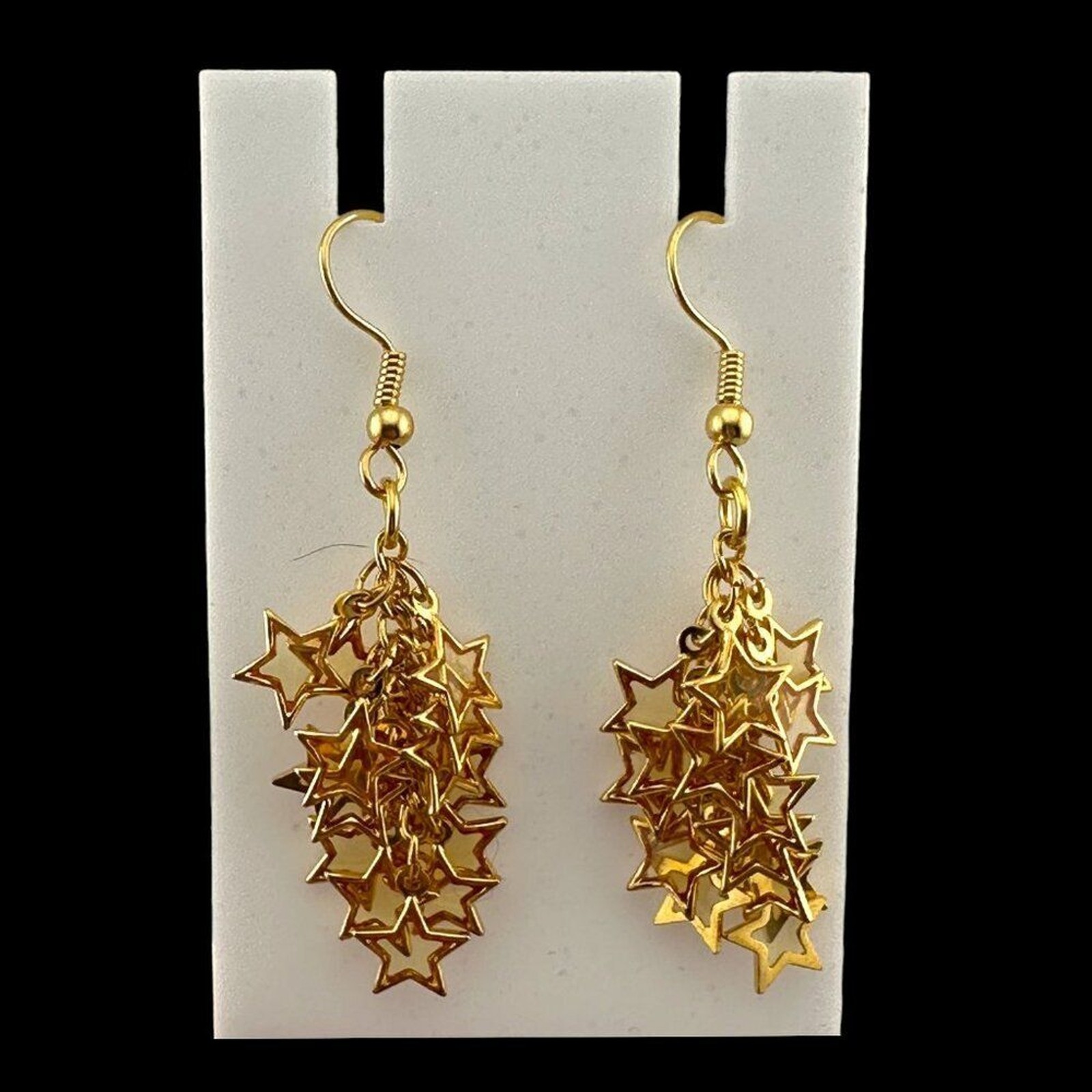 Gold Plated Stars Cluster Earrings Statement Earrings Gold Plated Ear Wire