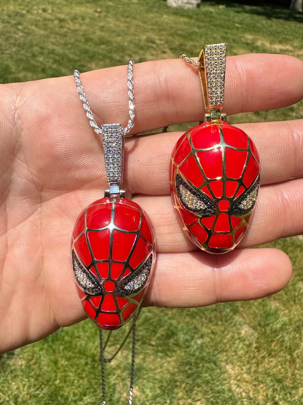 MOISSANITE Spider-man Mask Real 925 Silver/Gold Plated Iced Pendant Out Necklace