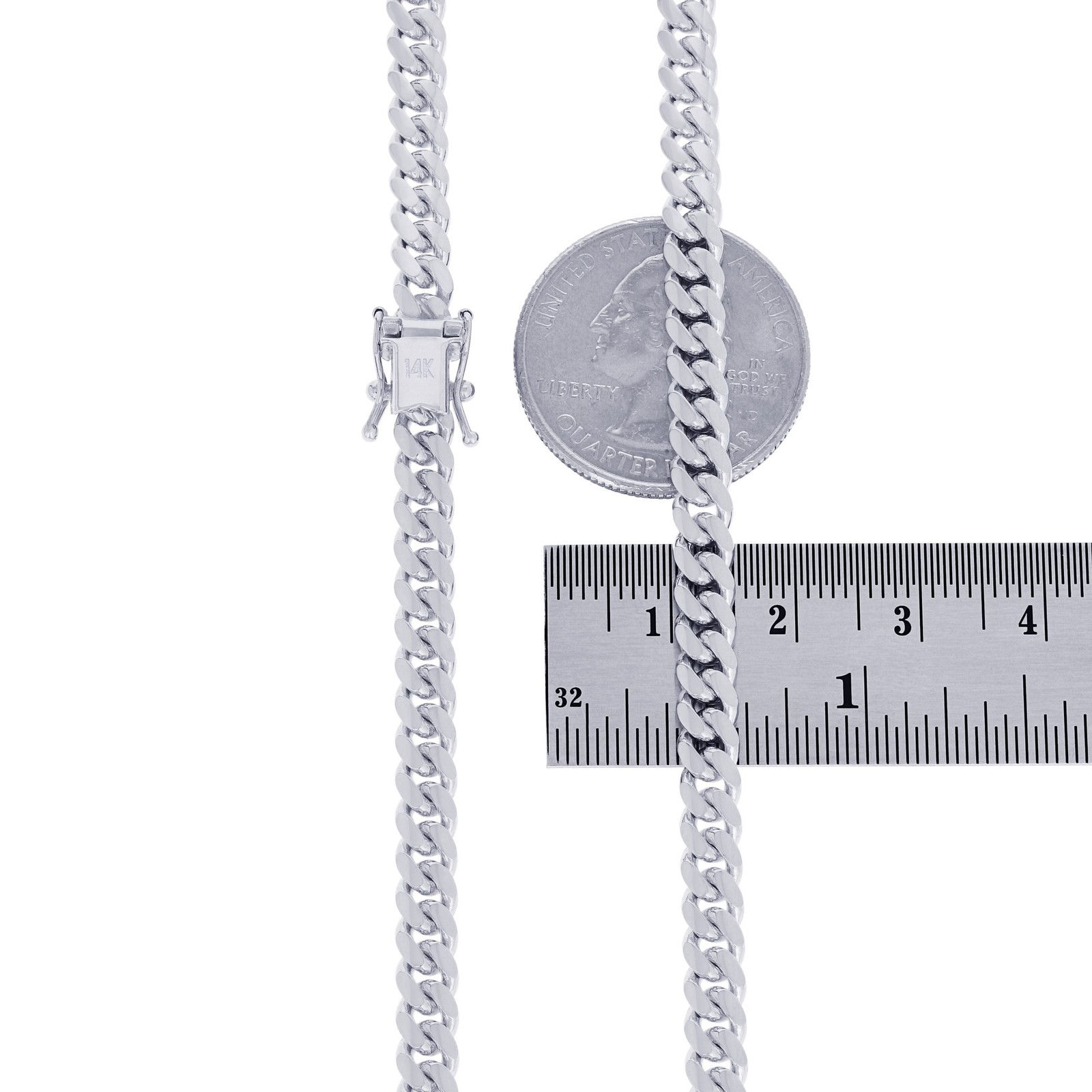 14K White Gold Solid 5mm Mens Miami Cuban Link Chain Bracelet 7″ 7.5″ 8″ 8.5″ 9″