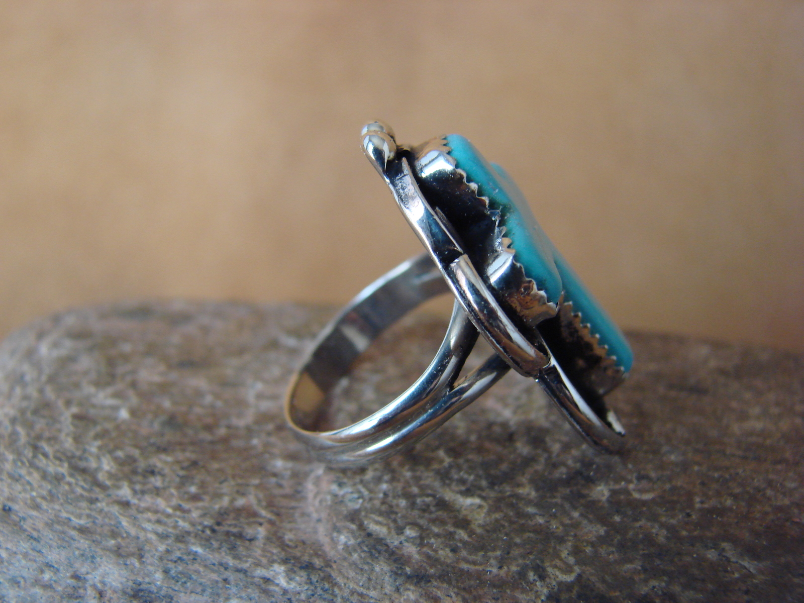 Native American Nickle Silver Turquoise Cross Ring Size 8 1/2 by Phoebe Tolta