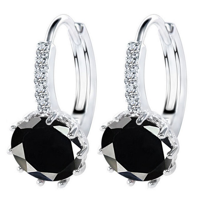 Silver Blue Purple Black Pink Green CZ Stud Hoop Huggie Earrings Gift