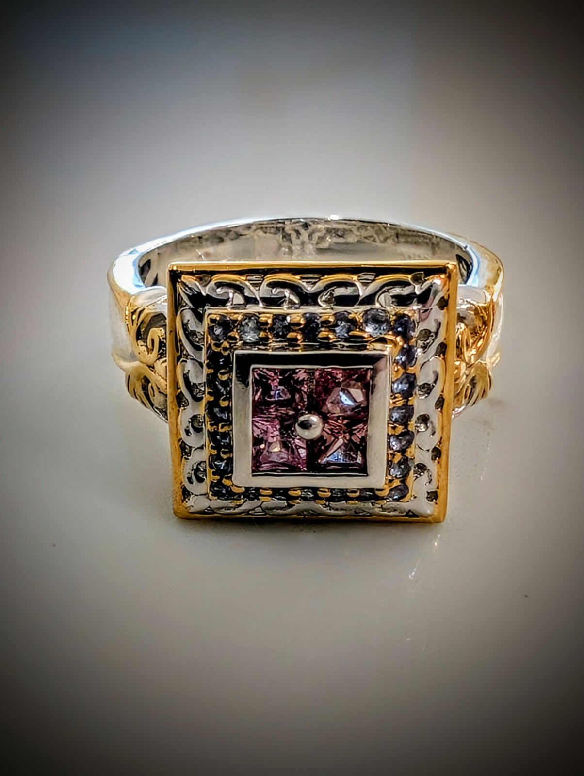 Gems En Vogue OOAK Palladium Padparadscha & Alexandrite Ring Sz11