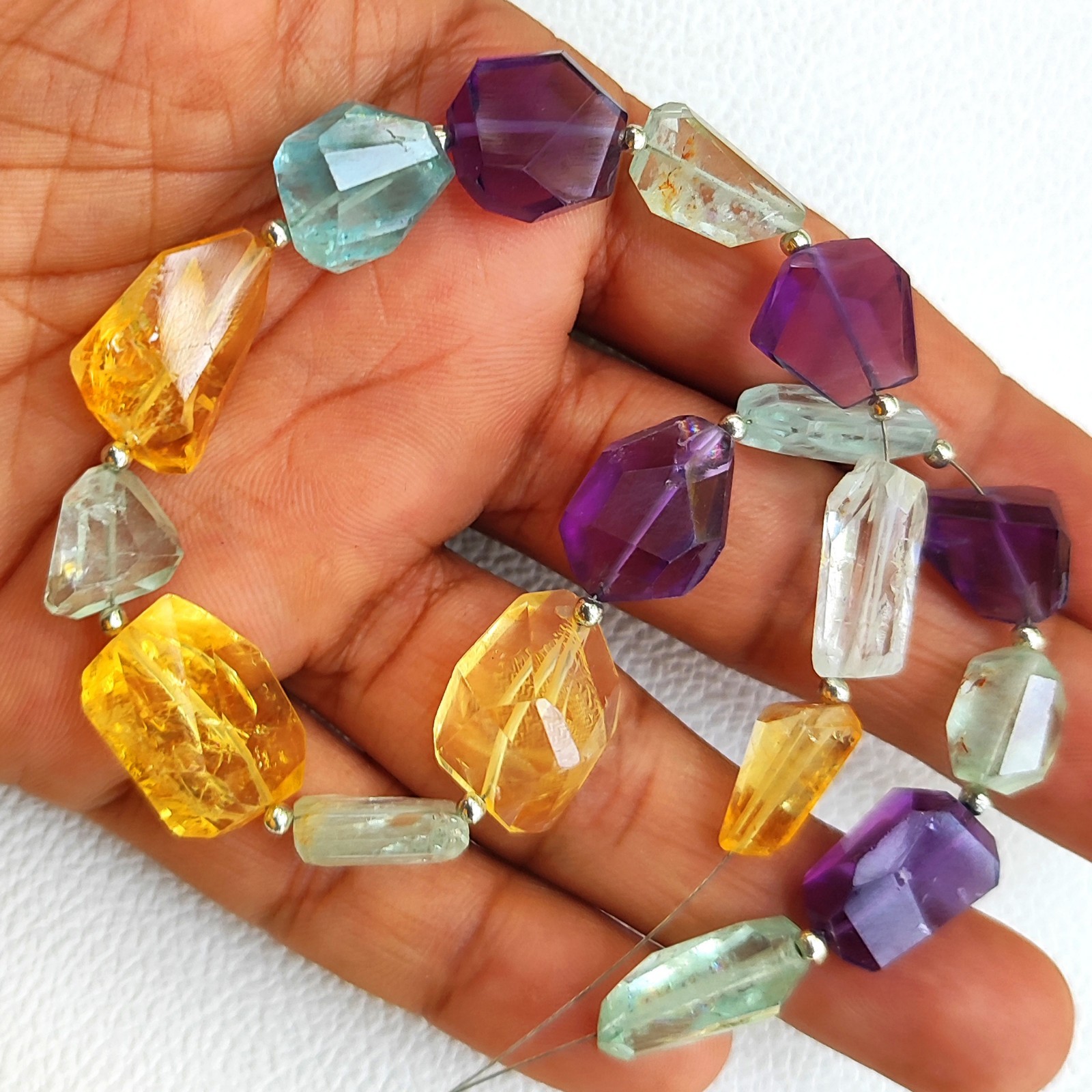 Amethyst Aquamarine Citrine Beads 12-14mm Faceted Nugget 11″ Strand Natural Gem