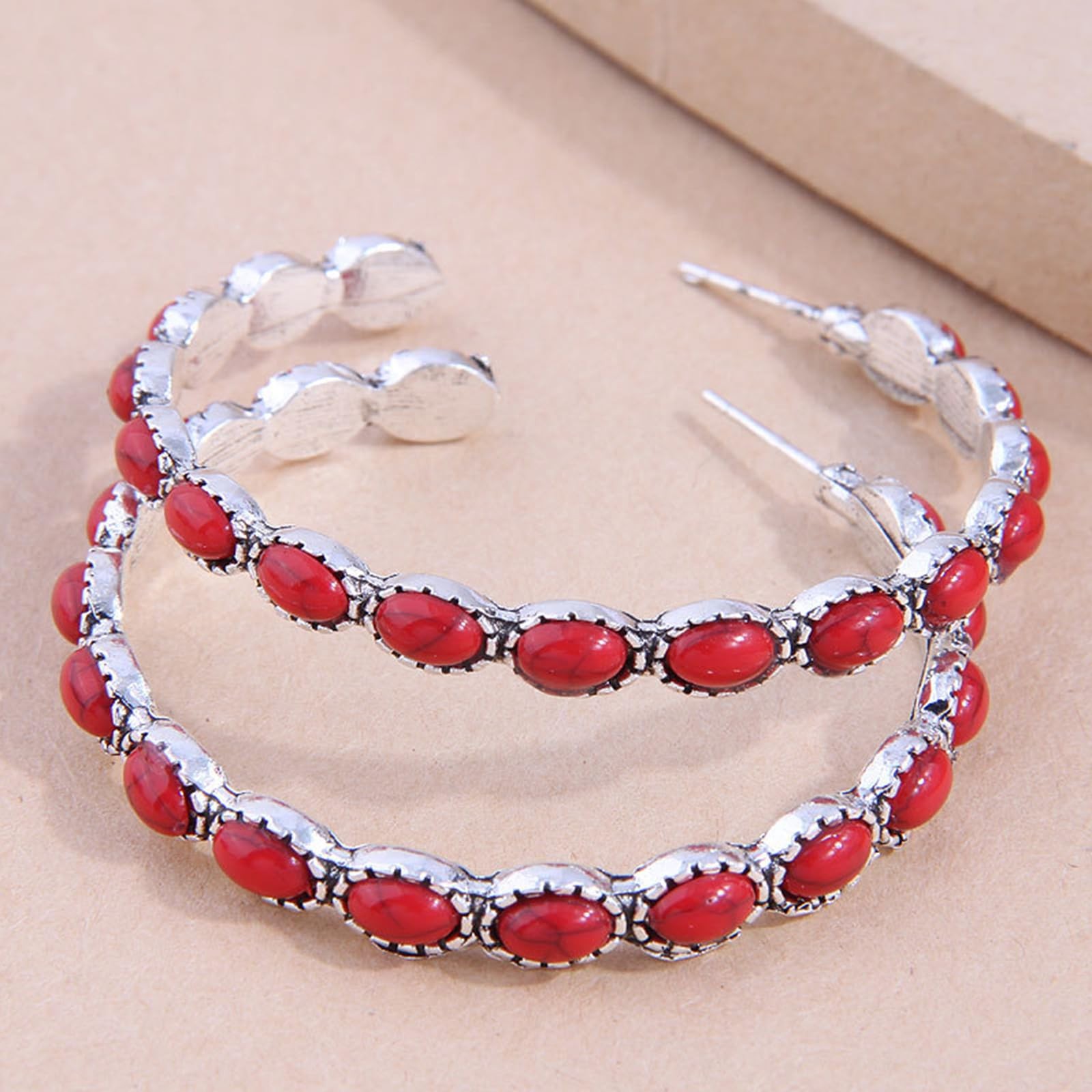 Turquoise C Shape Oval Circle Round Colorful Natural 5cm/ 1.96 inches, red
