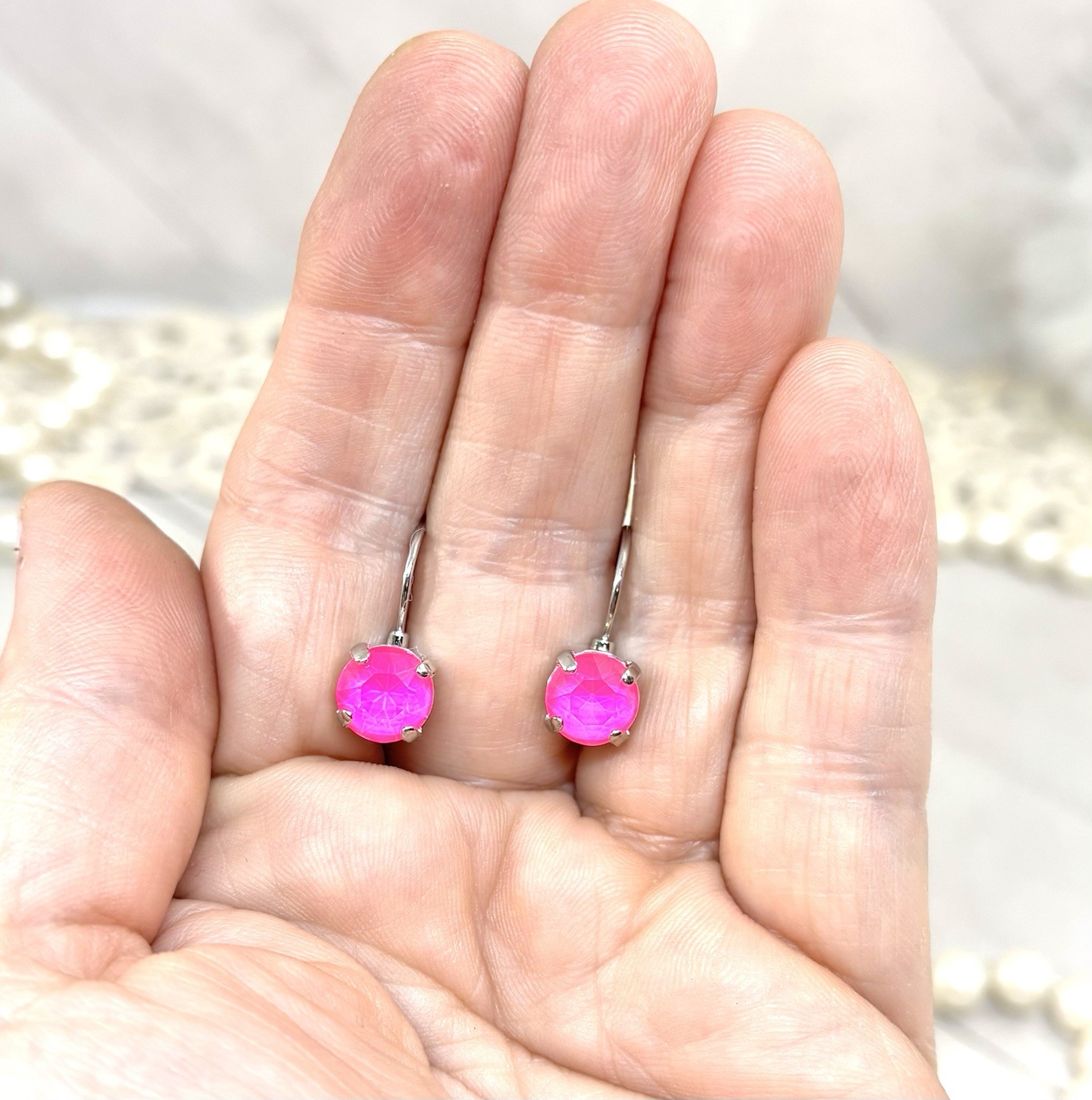 8mm Shiny Silver Plated Neon Pink Cup Chain Drop Earrings