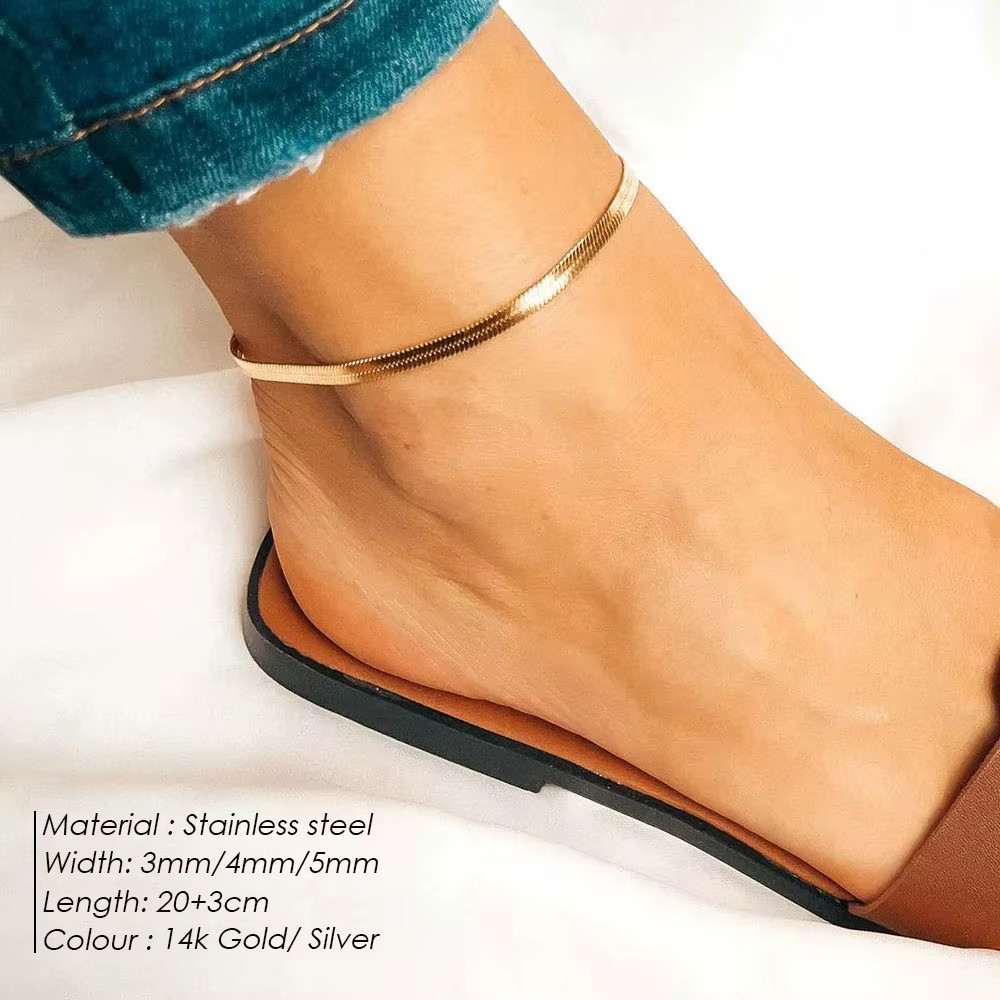 Emanco 4MM Snake Chain Anklet Womens/Girls Beach Chain Stainless Steel Anklet Gi