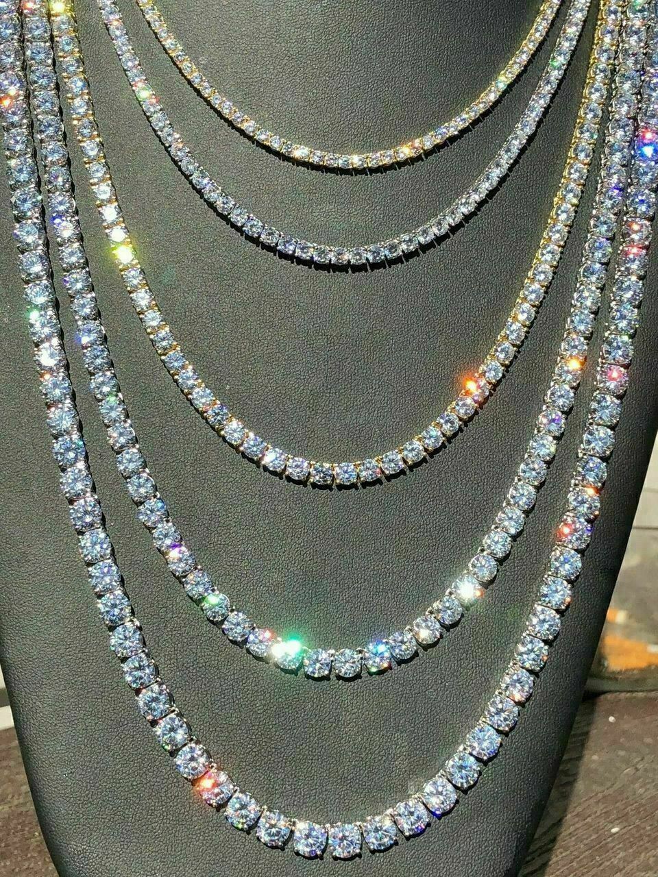 Cadena Estilo Tennis De Diamantes Chapado En Oro De 14k Sobre Plata 925 Solida