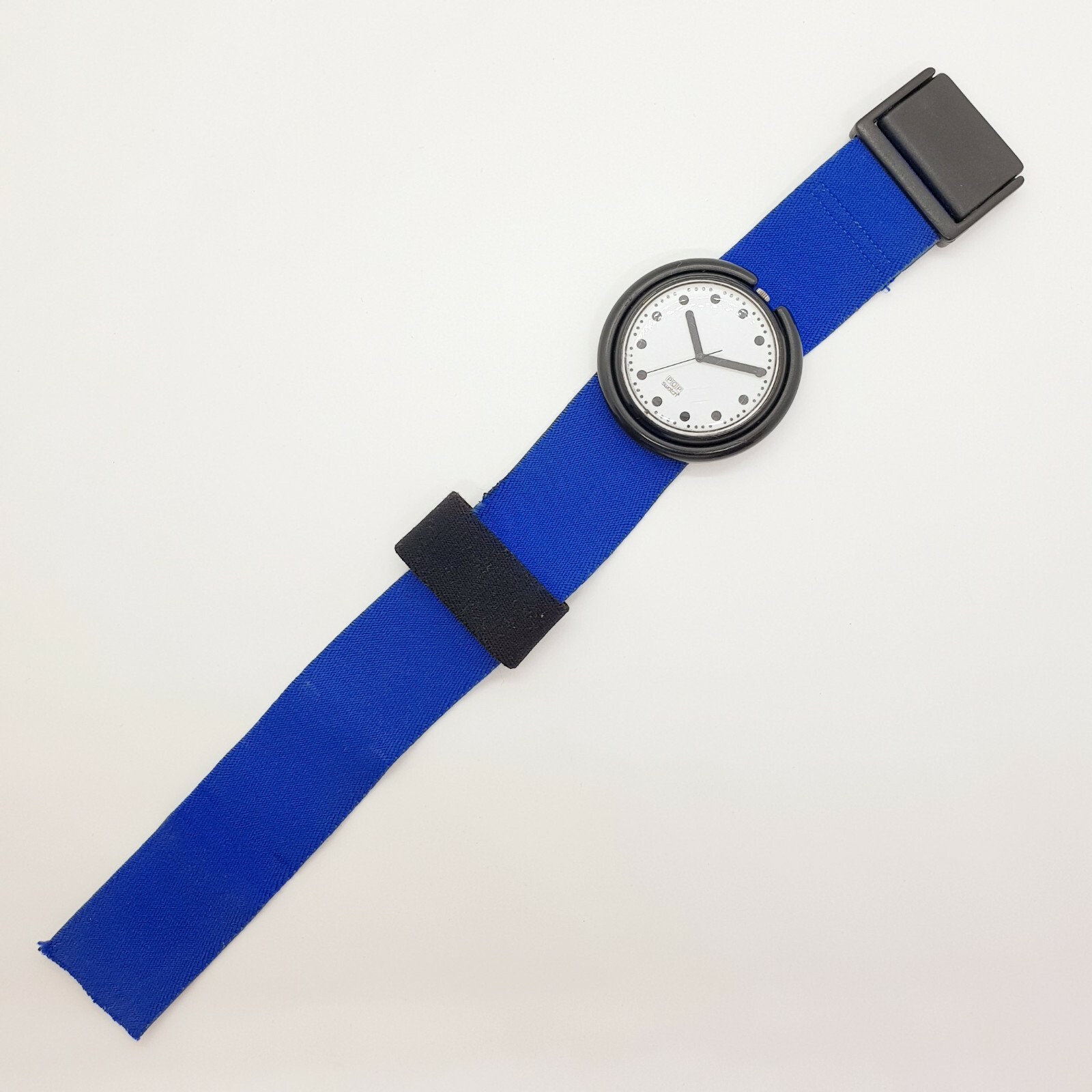 1990 Rare Pop Swatch Watch Black Dots Seconds Hand no Lume Blue Pop Strap 90s