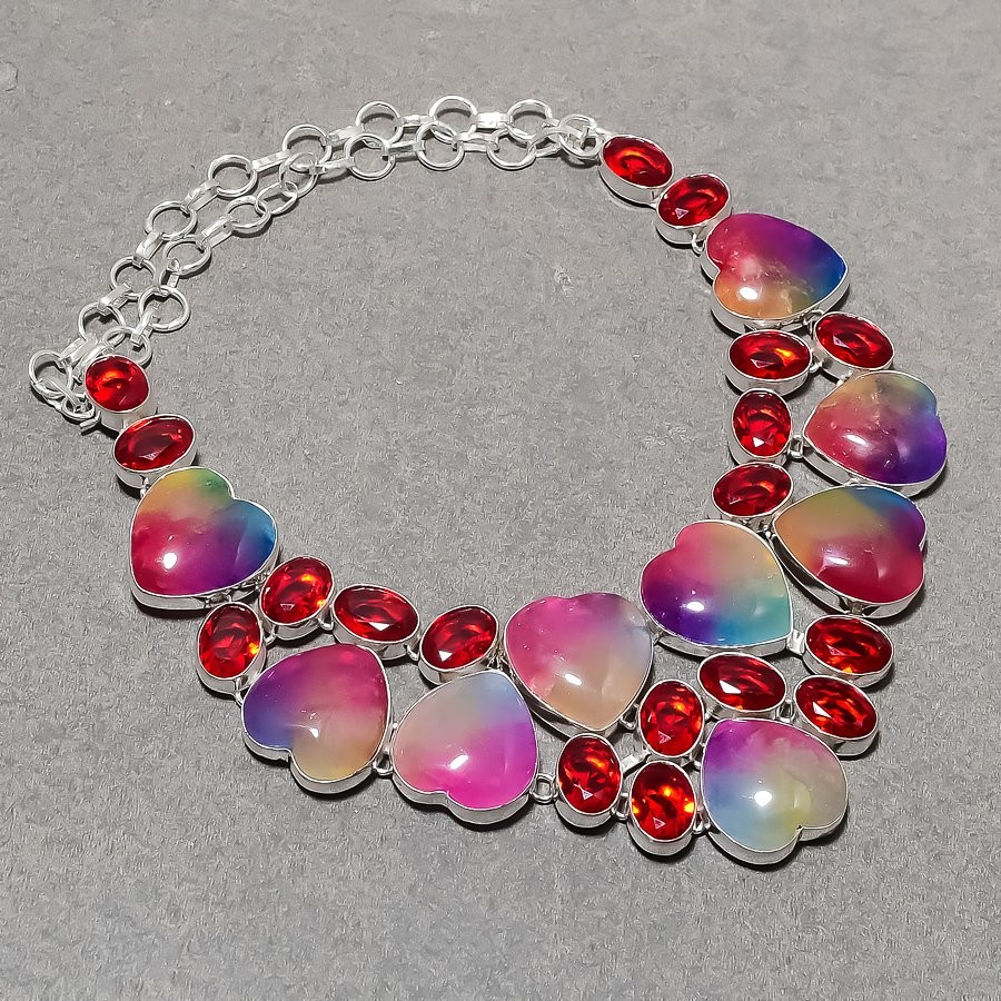 Multi Solar Quartz Mozambique Garnet Gemstone Gift Jewelry Necklace 18″ SR 6693