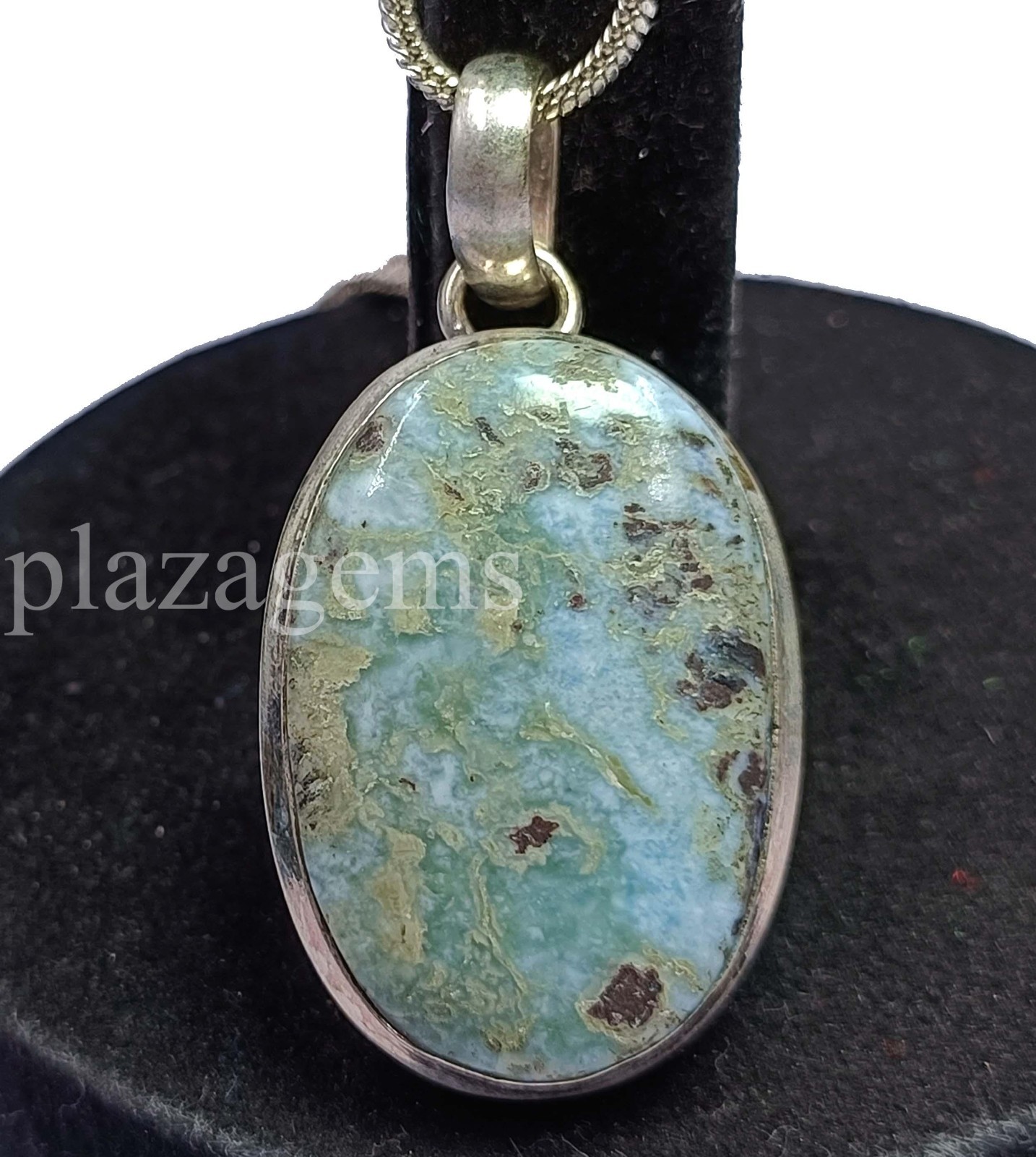 61 Ct Oval Cut Natural Blue Turquoise 925 Silver Pendant Gems With Chain 5ARG