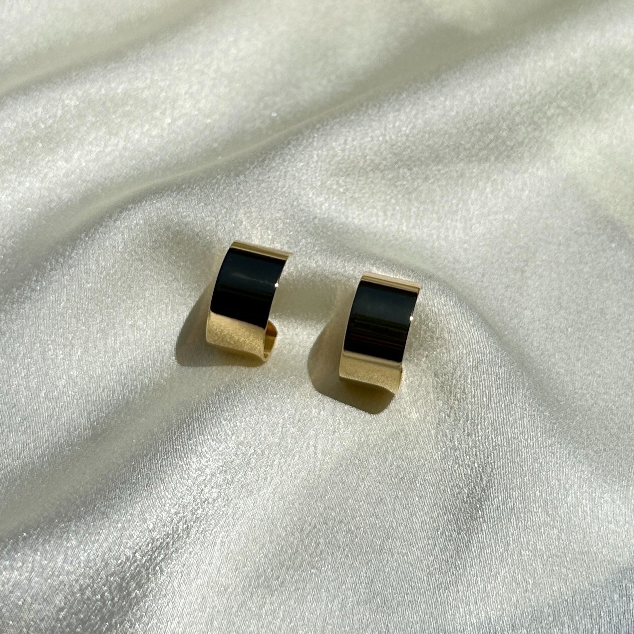 18K Gold Filled Thin Wide Polished Semi Hoop Earrings