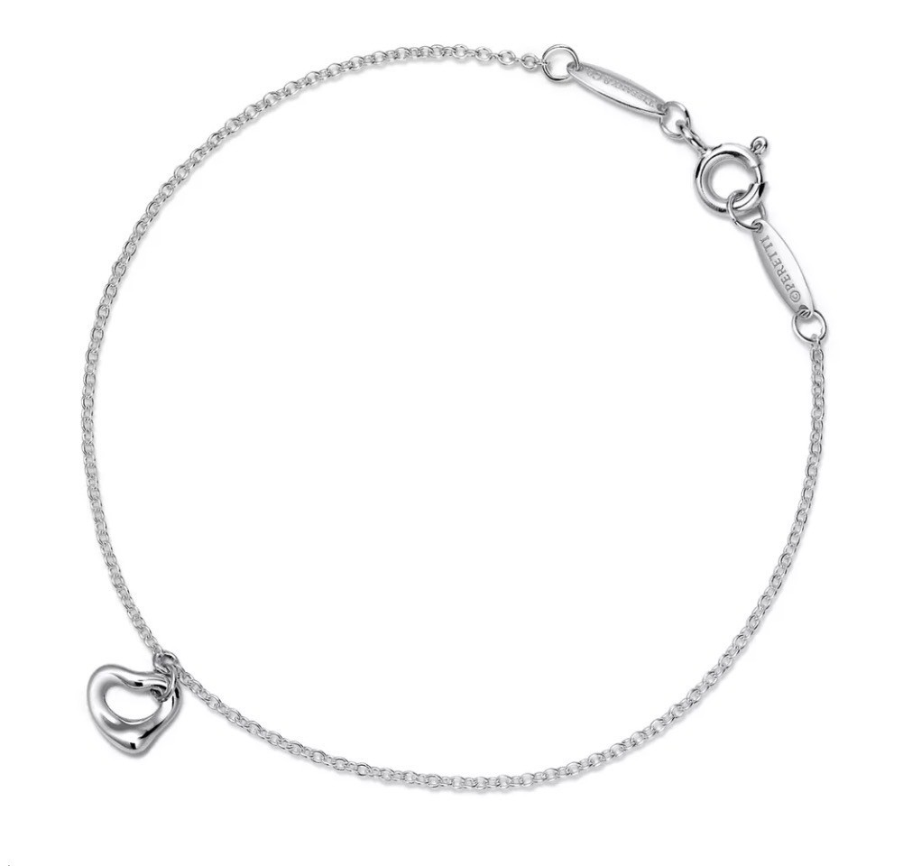 Tiffany & Co. Elsa Peretti Open Heart Oval Chain Bracelet 925 Sterling Silver