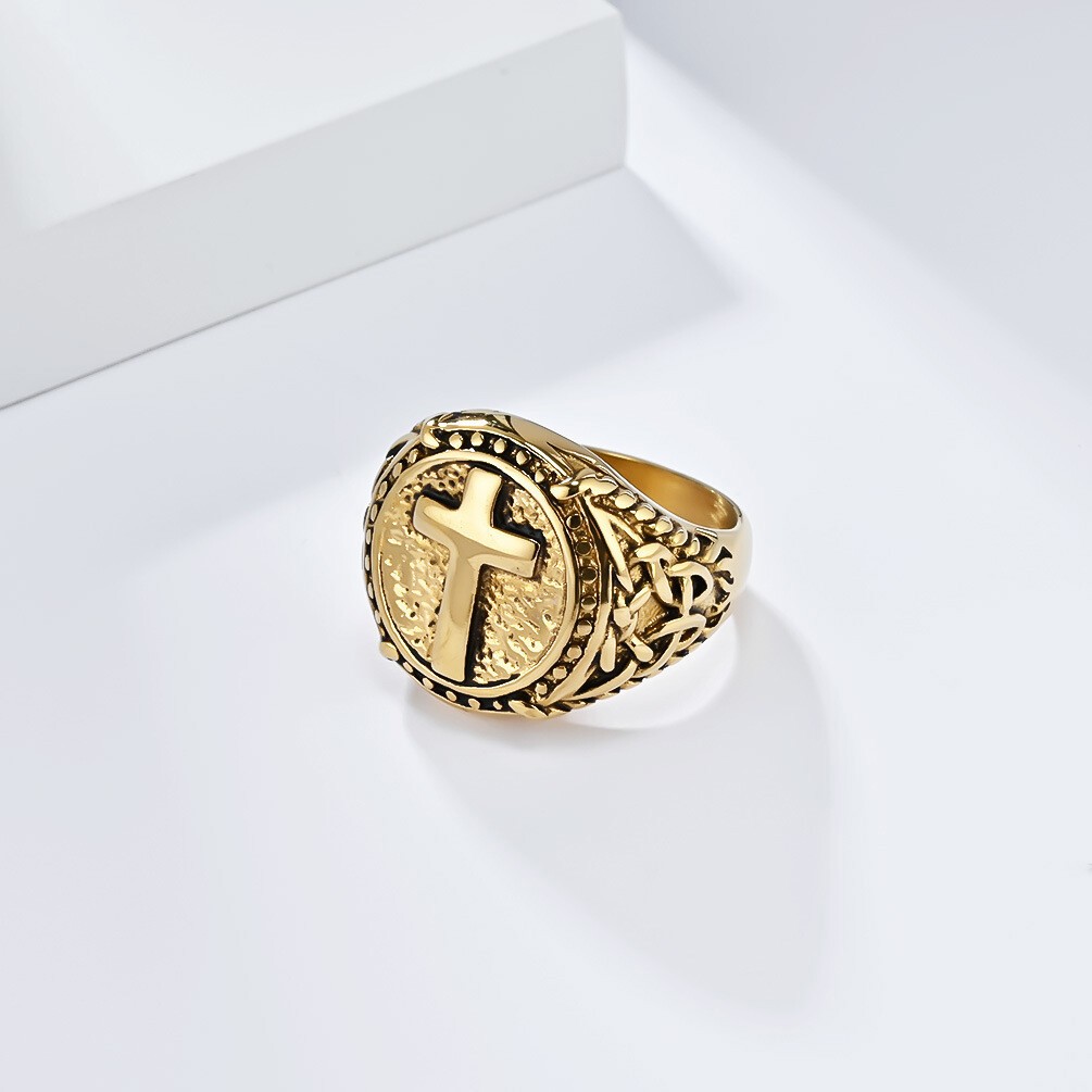 Mens Celtic Knot Cross Signet Ring Gothic Stainless Steel Biker Band Boy Jewelry