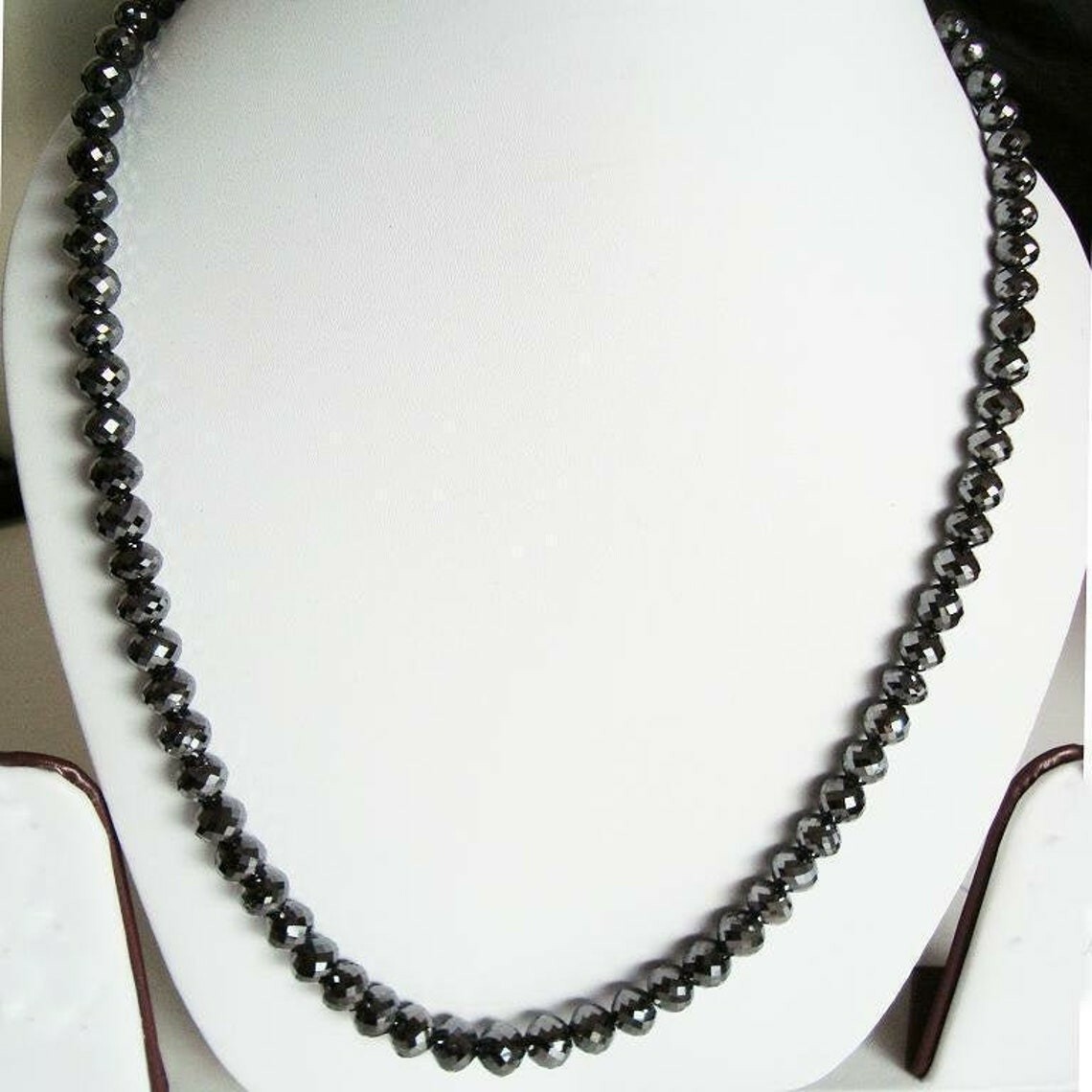 7 mm 24 Inches Black Diamond Necklace with Silver Clasp Earth Mined-Certified !