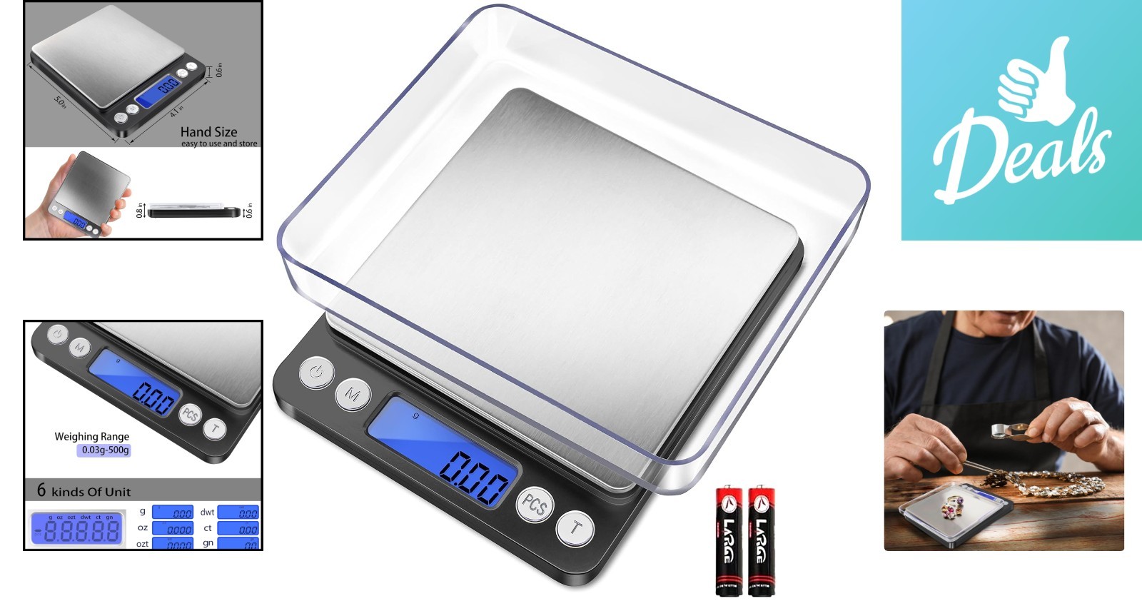 Compact Digital Scale with TARE Function & 2 Trays – Weigh Food, Herbs & Jewelry