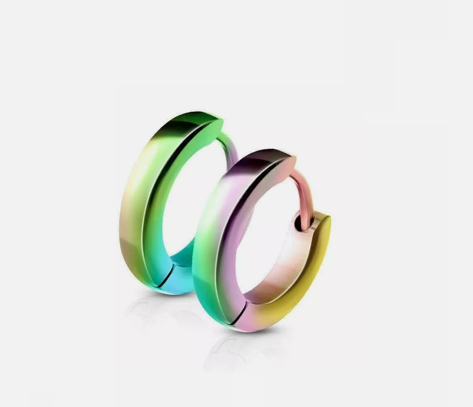 2Pcs Women Men Stainless Steel Round Hinged Huggie Hoop Earrings