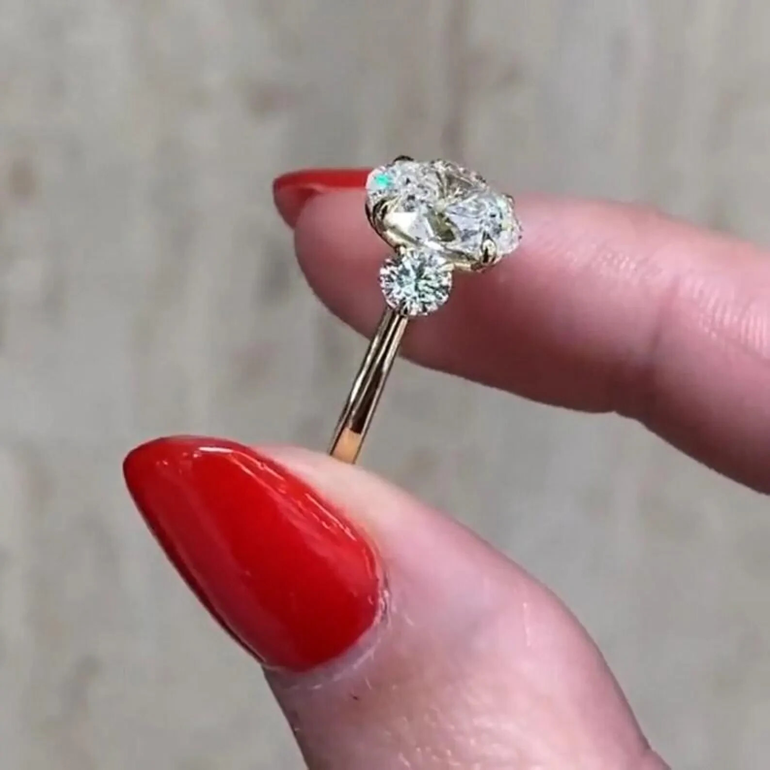 2.50 Ct Oval Cut Moissanite Three Stone Engagement Ring 14K Yellow Gold Plated