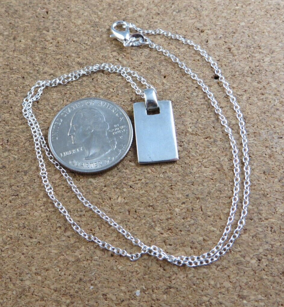 Vintage Sterling Silver Rectangular 1″ Bar Pendant Chain Necklace #128
