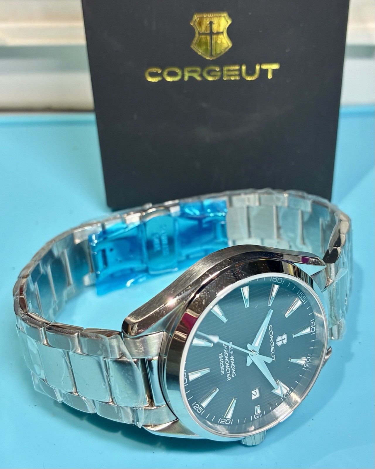 CORGEUT AUTOMATIC SAPPHIRE 41MM BLACK TEAKED DIAL OCEANMASTER STAINLESS STEEL