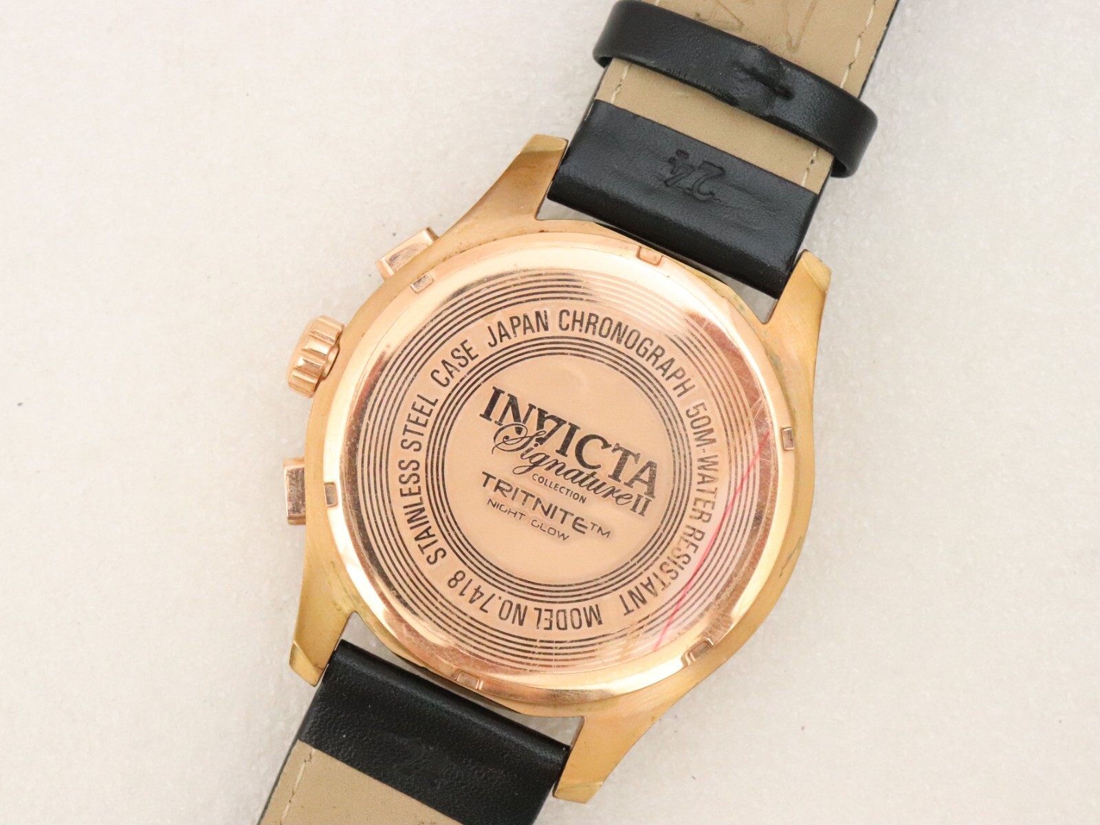 48mm Invicta 7418 Signature II Tritnite Watch Rose Gold Plate Chronograph Men