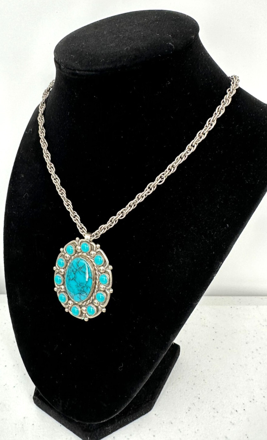 Bell Trading Post Southwestern Nickle Silver Faux Turquoise Pendant Necklace