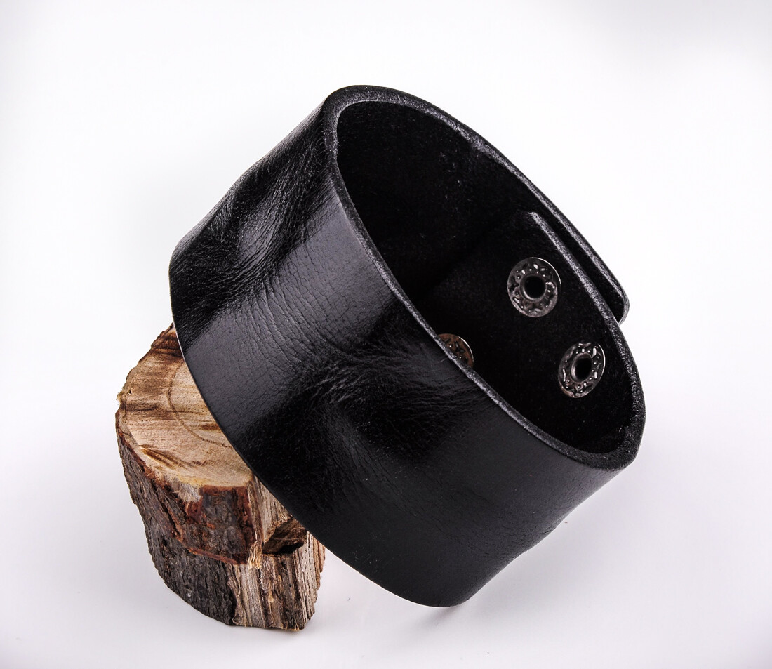Fashion Men’s Retro Wide Band Cowhide Leather Wrap Wristband Bracelet Cuff Black