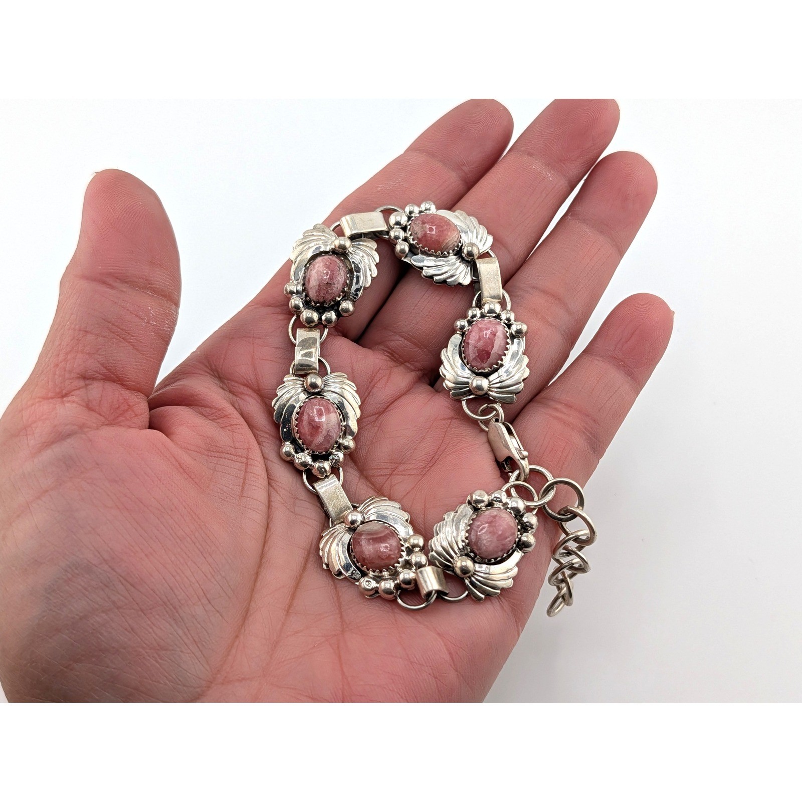 Handmade Navajo Natural Wreath Rhodochrosite Stone Bracelet Fits 8-9.5 in. **
