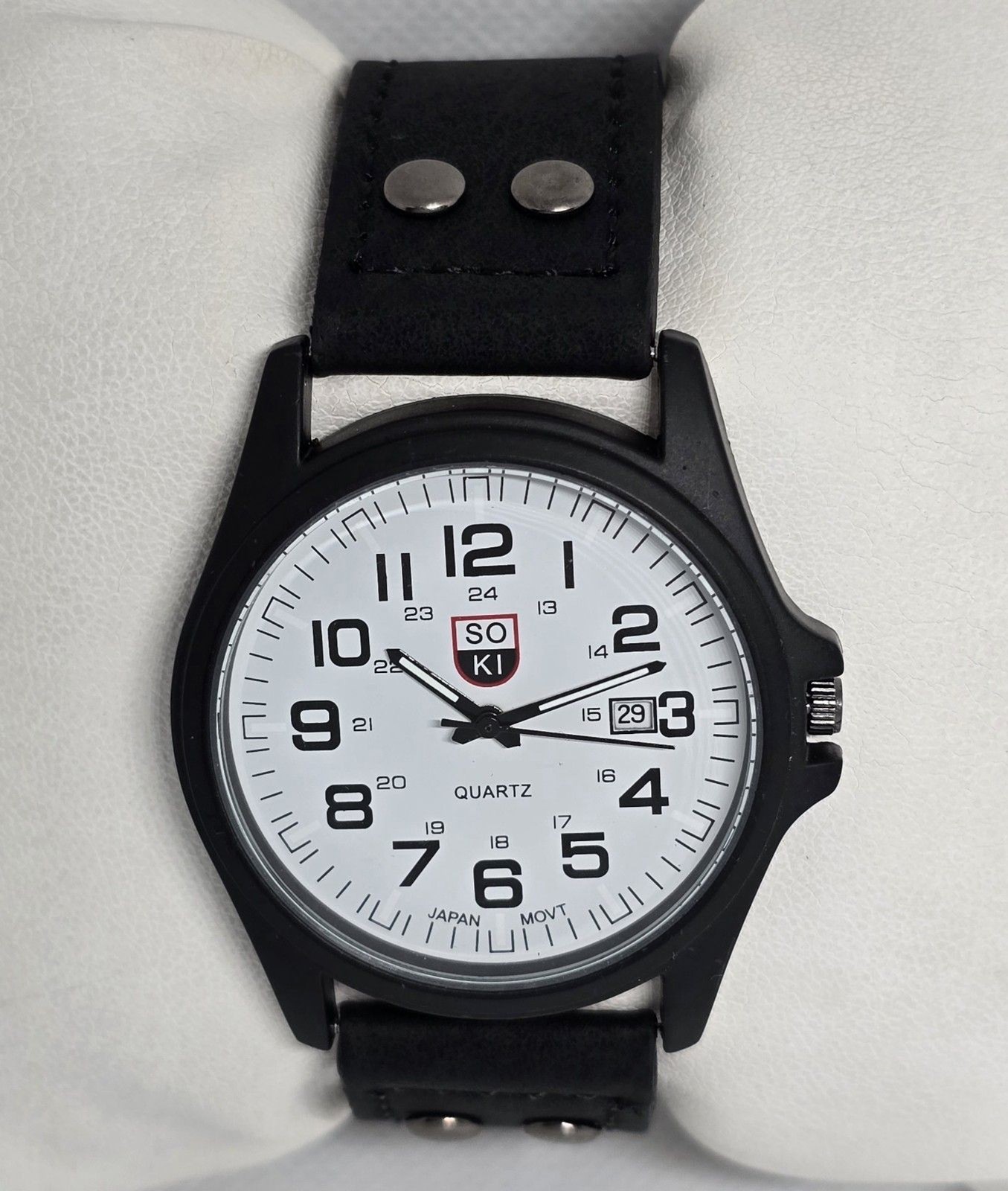 Men’s SOKI Military Army Calendar Analog Quartz Black Faux Leather Watch 13