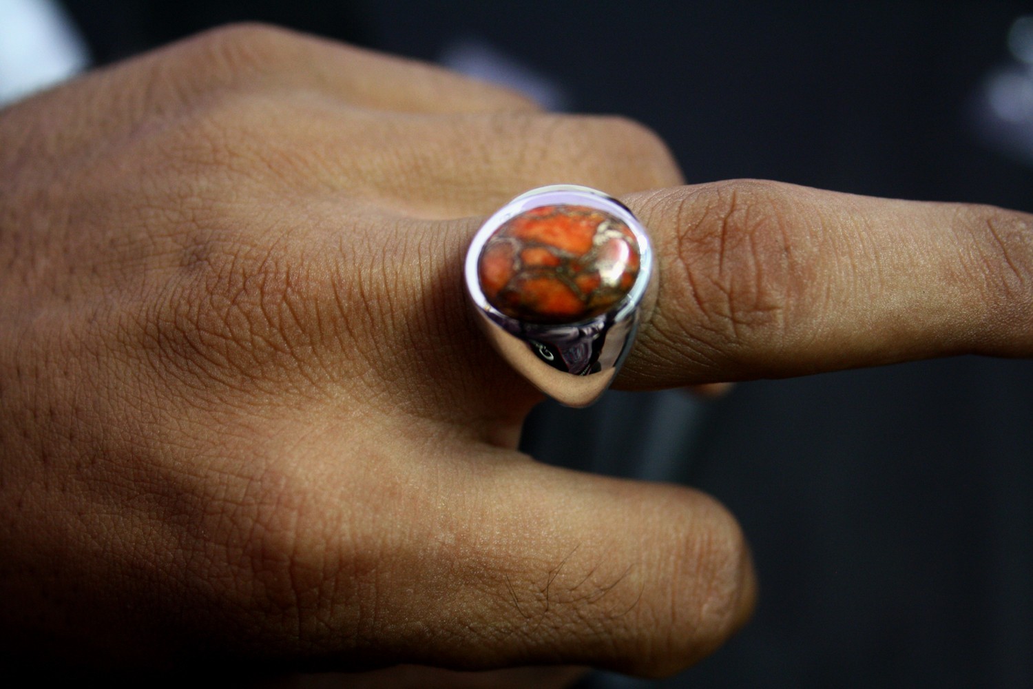 Solid 925 Sterling Silver Natural Golden Copper Turquoise Gemstone Men’s Ring