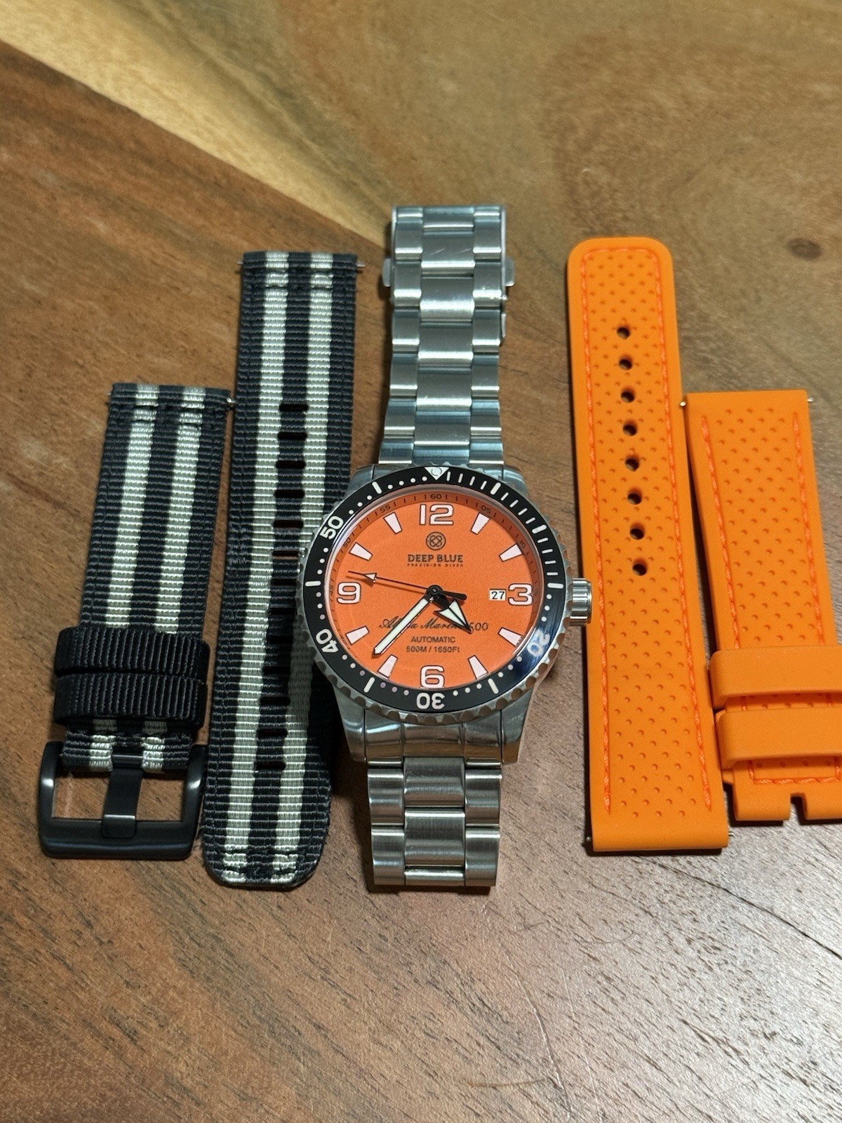 Deep Blue Alpha Marine 500 Automatic 500m Diver 45mm Orange Dial SS Brac