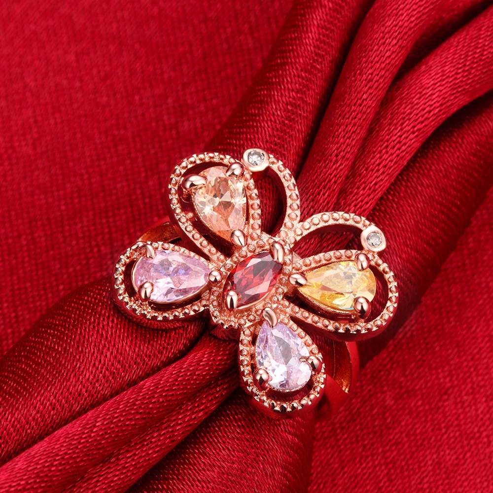 18K Rose Gold Plated Fashion Ring AAA Zirconia Women Butterfly B260