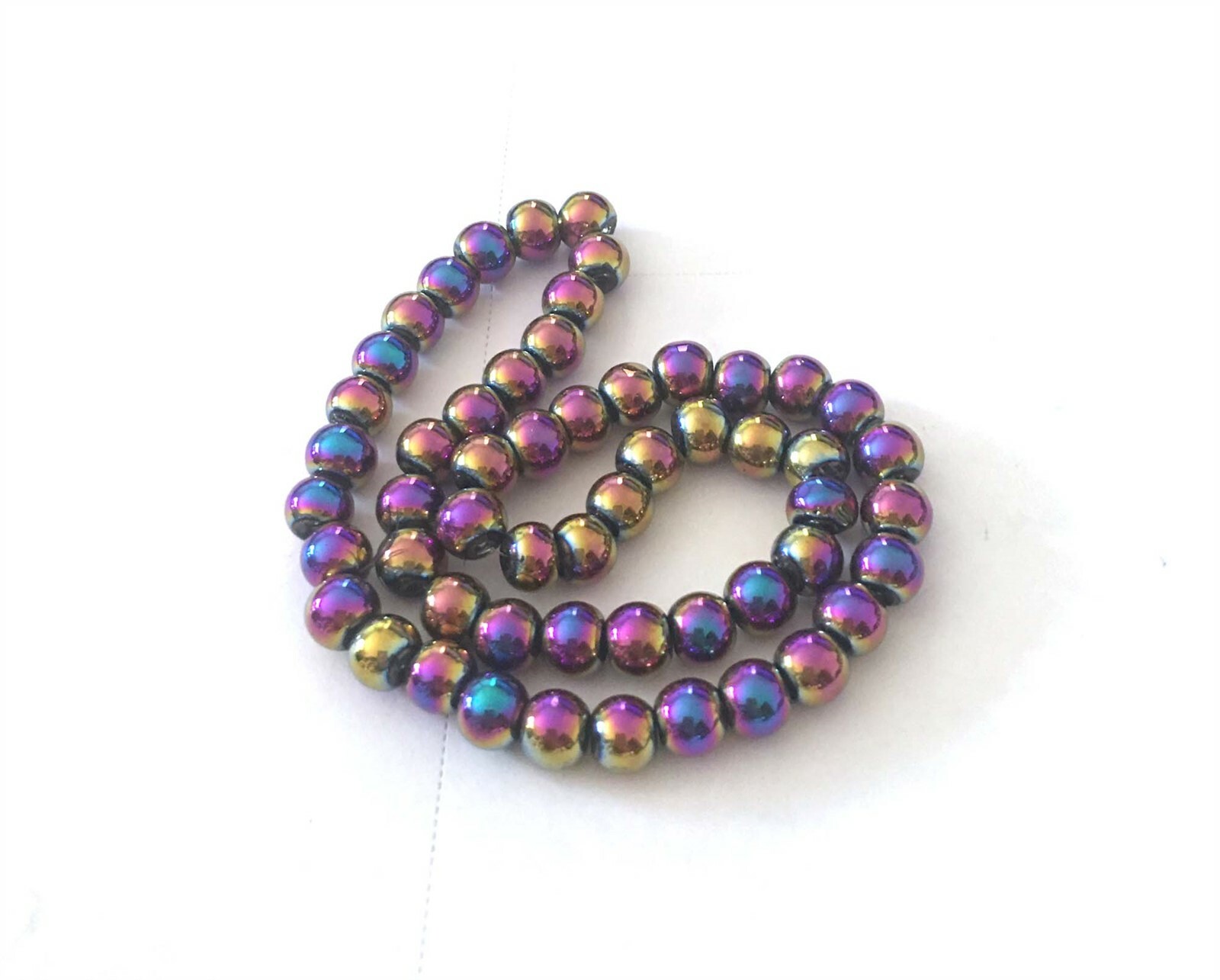 6mm Firepolish Glass Round Beads 6mm – coated Metallic Peacock rainbow (50pcs)