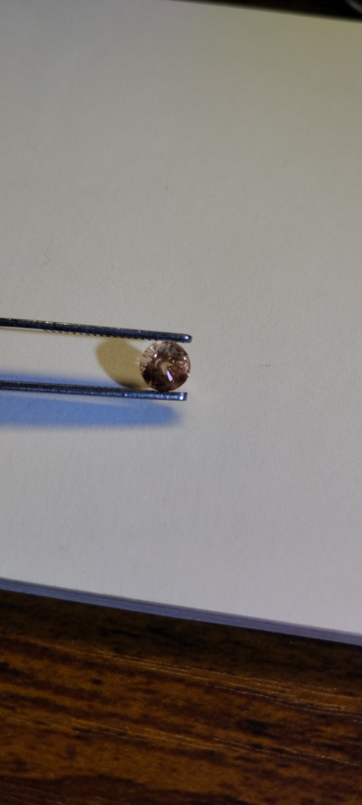 peach schiller faceted Oregon Sunstone 0.80 carat 5.4mm round found & cut in USA