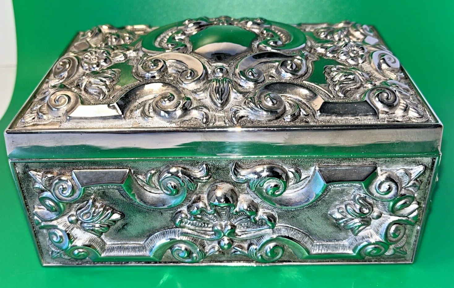 Godinger Silver Plated Art Floral Baroque Jewelry Box Casket Velvet Vintage