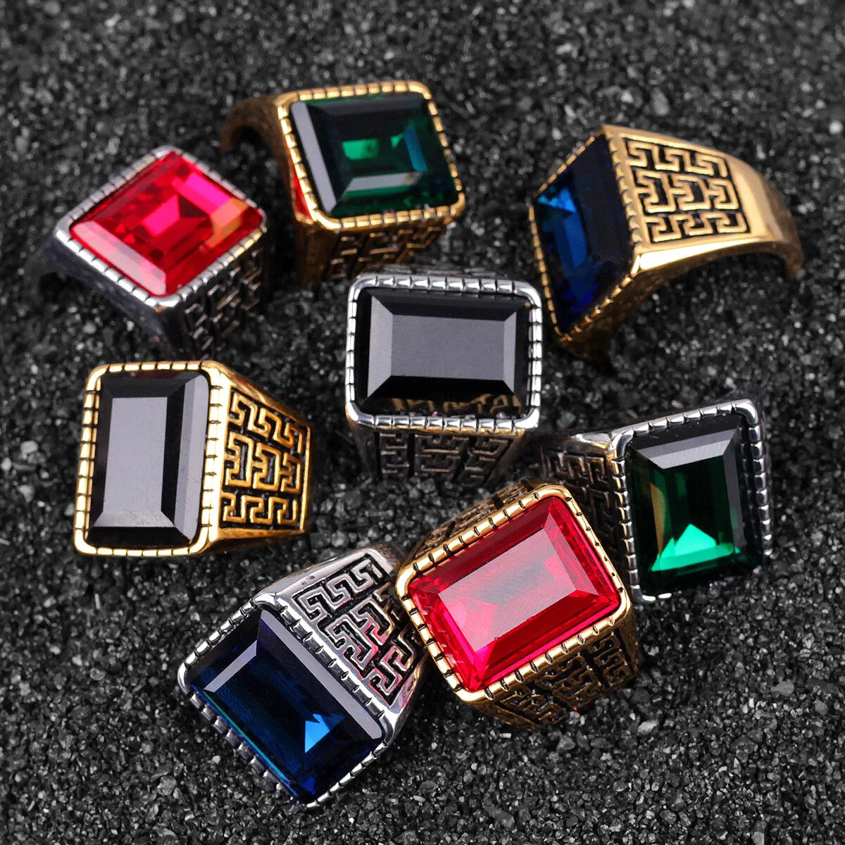 Stainless Steel Rings Gold Silver Color Red Blue Rhinestone Simple Luxury Gift
