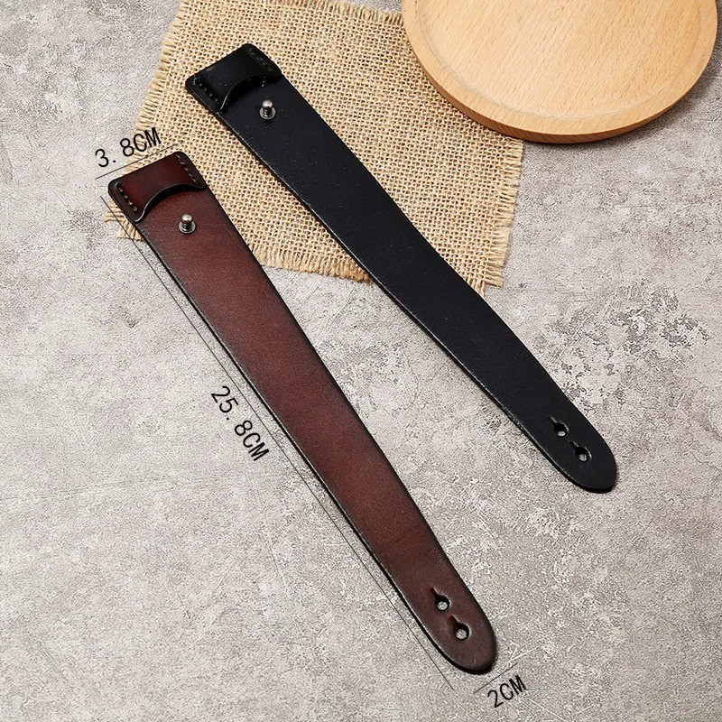 VOQ Punk Geometric Design Black with Brown Genuine Leather Wristband Cuff.