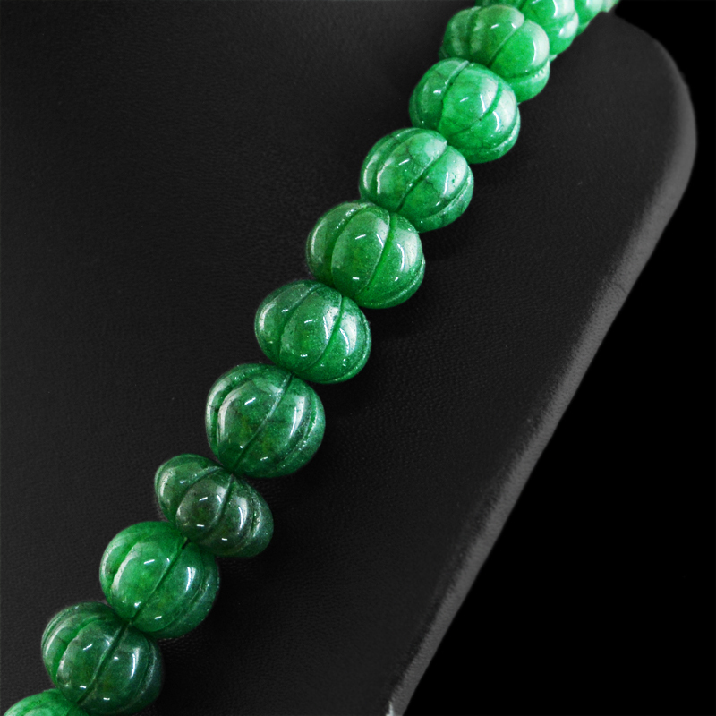 767.55 CTS EARTH MINED ROUND SHAPE CARVED RICH GREEN EMERALD BEADS NECKLACE (RS)