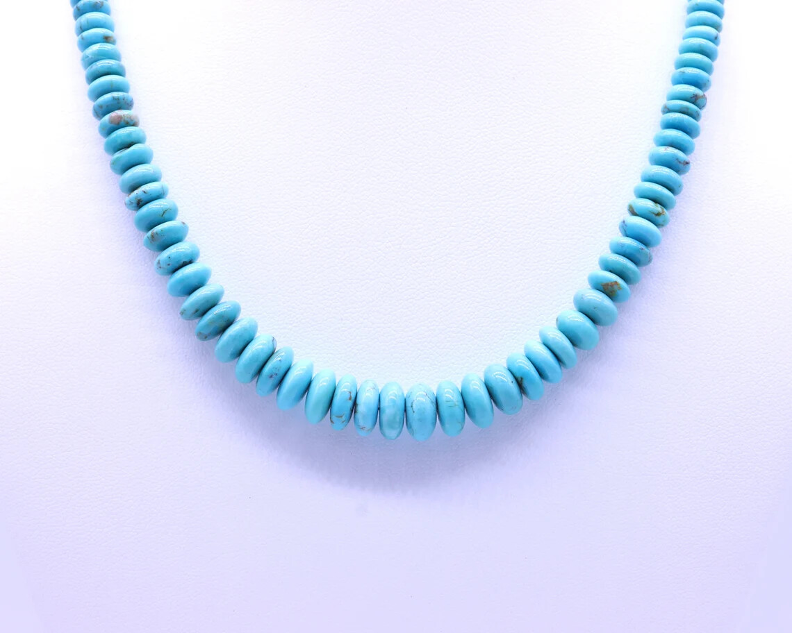 Caribbean Blue Graduated Arizona Turquoise Rondelle Beaded Necklace Choker