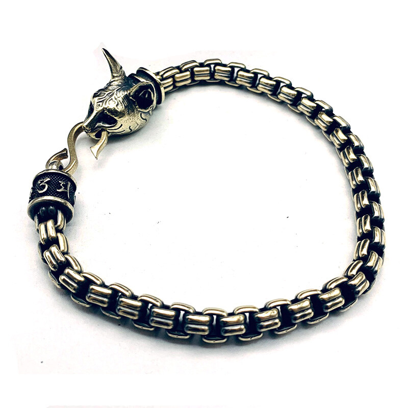 Bastet w/ Garnet Eyes Brass Ancient Egyptian Cat Deity Golden Chain Bracelet