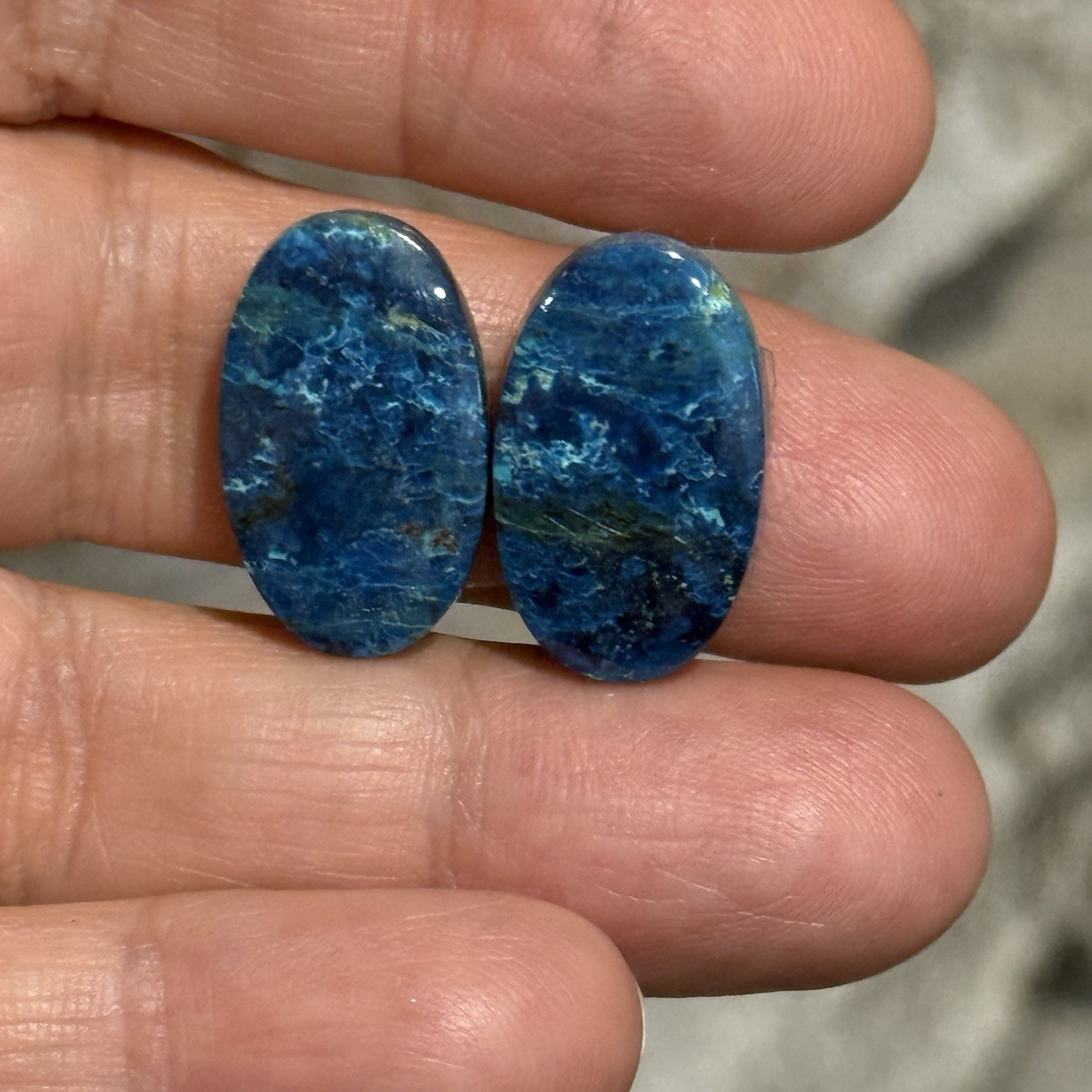 22.9ct 20.2×12.3×4.2mm Pair Of Rare Dark Blue Shattuckite Oval Cabochons Gems
