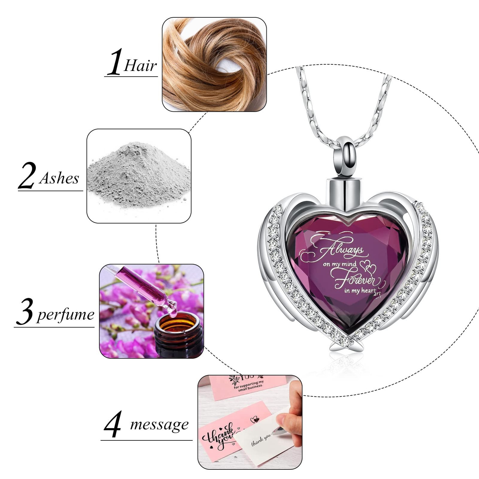Cremation Jewelry Angel Wing Heart Urn Pendant Necklaces for Women Crystals U…