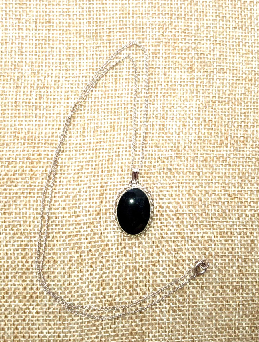 Vtg Van Dell Classic Sterling Silver Black Onyx 18 In Necklace & SB Earrings