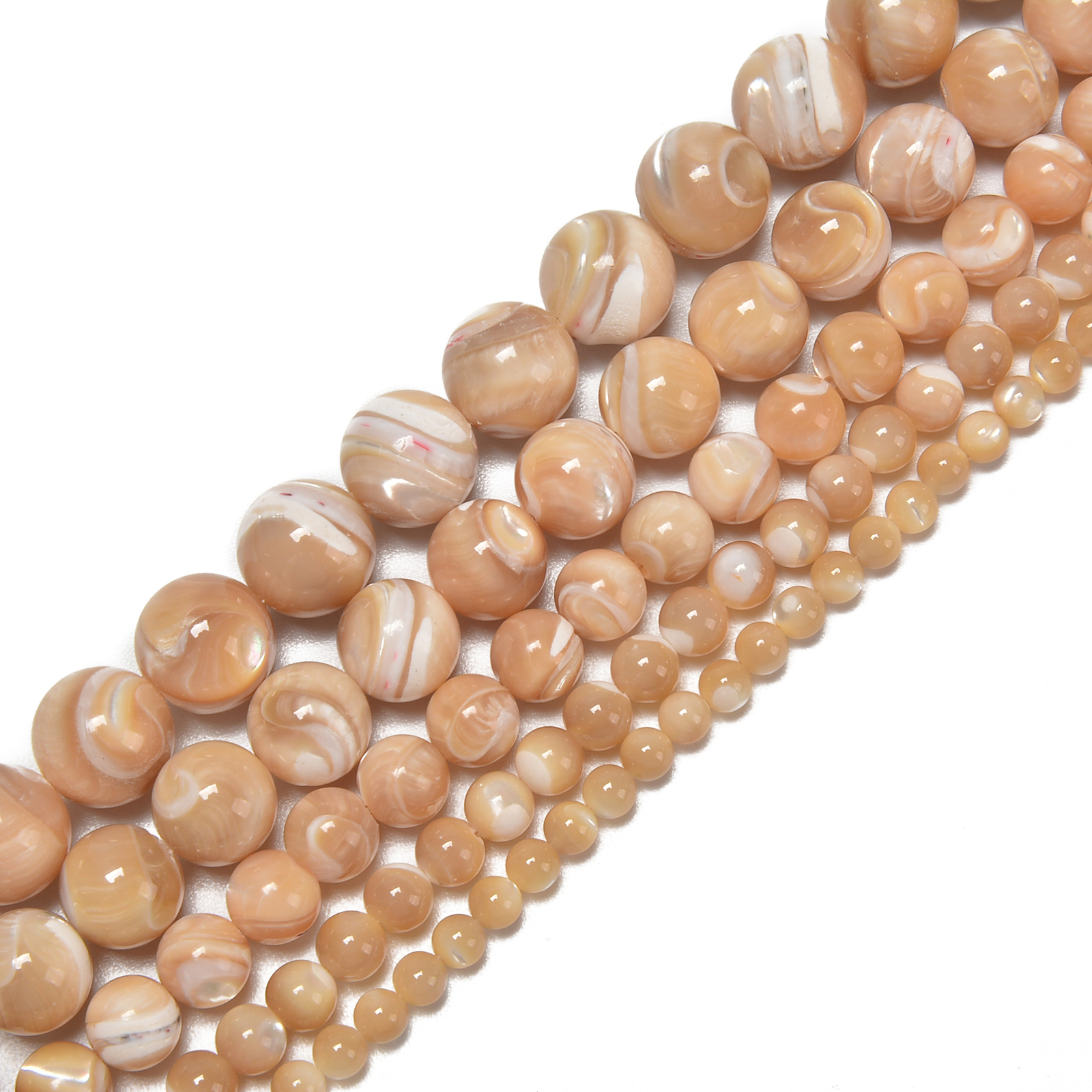 Natural Color Mother of Pearl MOP Shell Smooth Round 3mm to 12mm 15.5” Strand