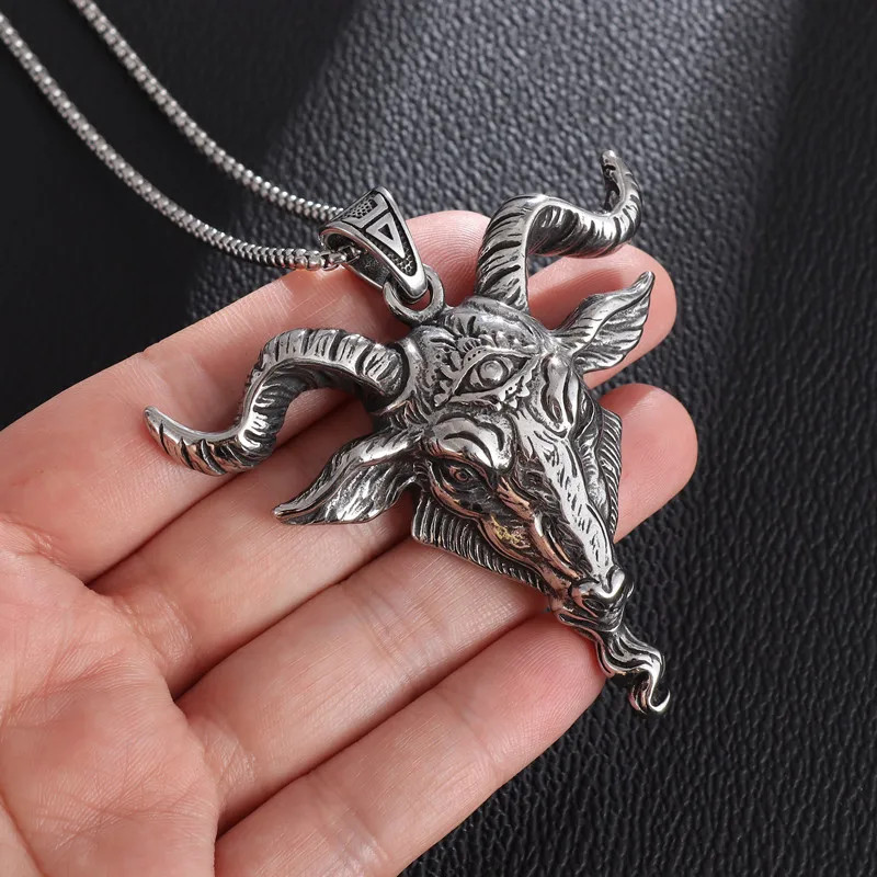 Retro Demon Satan Sheep Head Eye of Truth Lucifer Pendant Gothic Punk Necklace