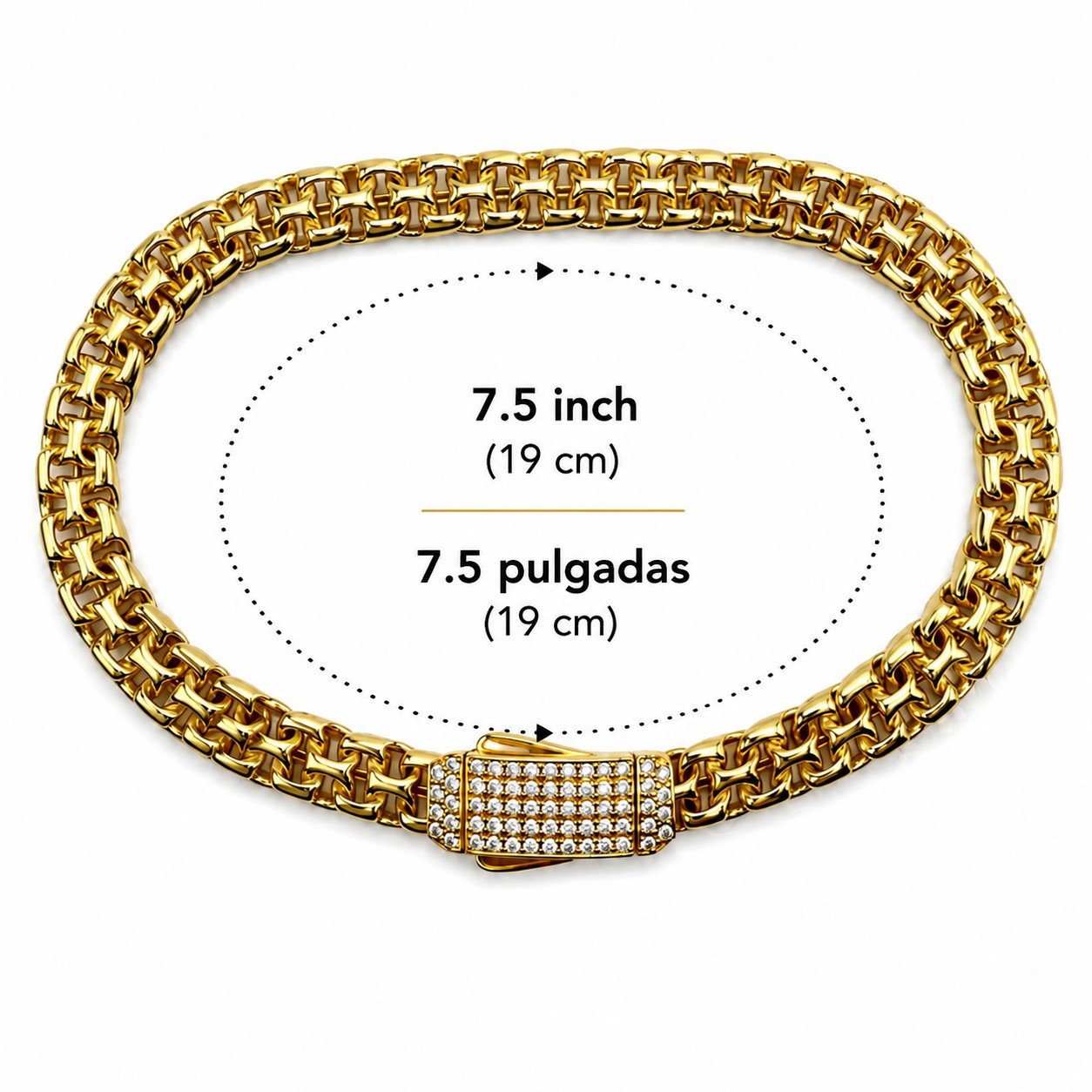 10K Solid Gold Monaco Style Link Bracelet Pulsera Estilo Monaco Oro Solido 10K