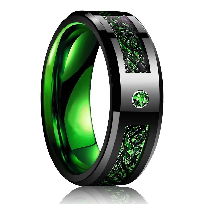 Men Women Gold Plated Blue Black Red Stainless Steel Celtic Dragon Band Ring 8mm