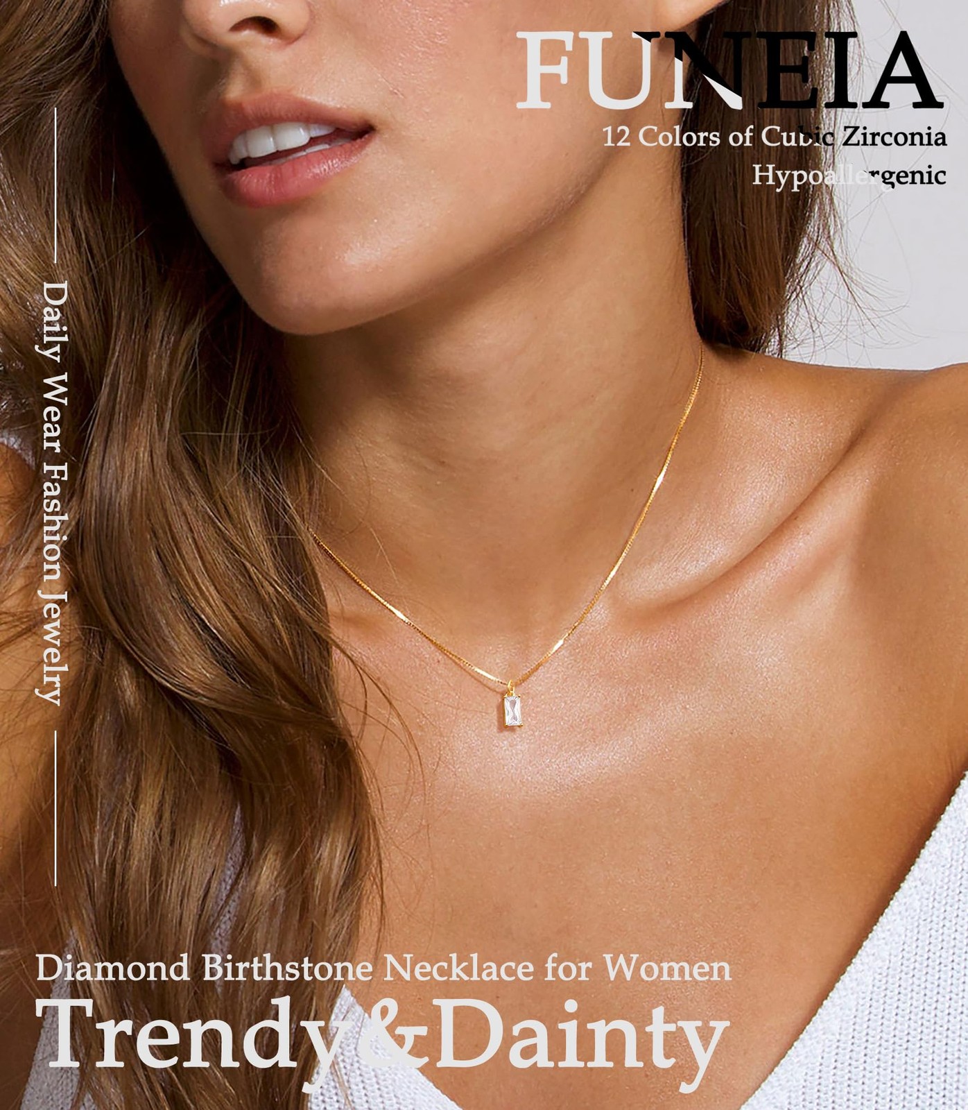 FUNEIA April Necklaces for Women Gold 40 cm (length), 04. April(Diamond)